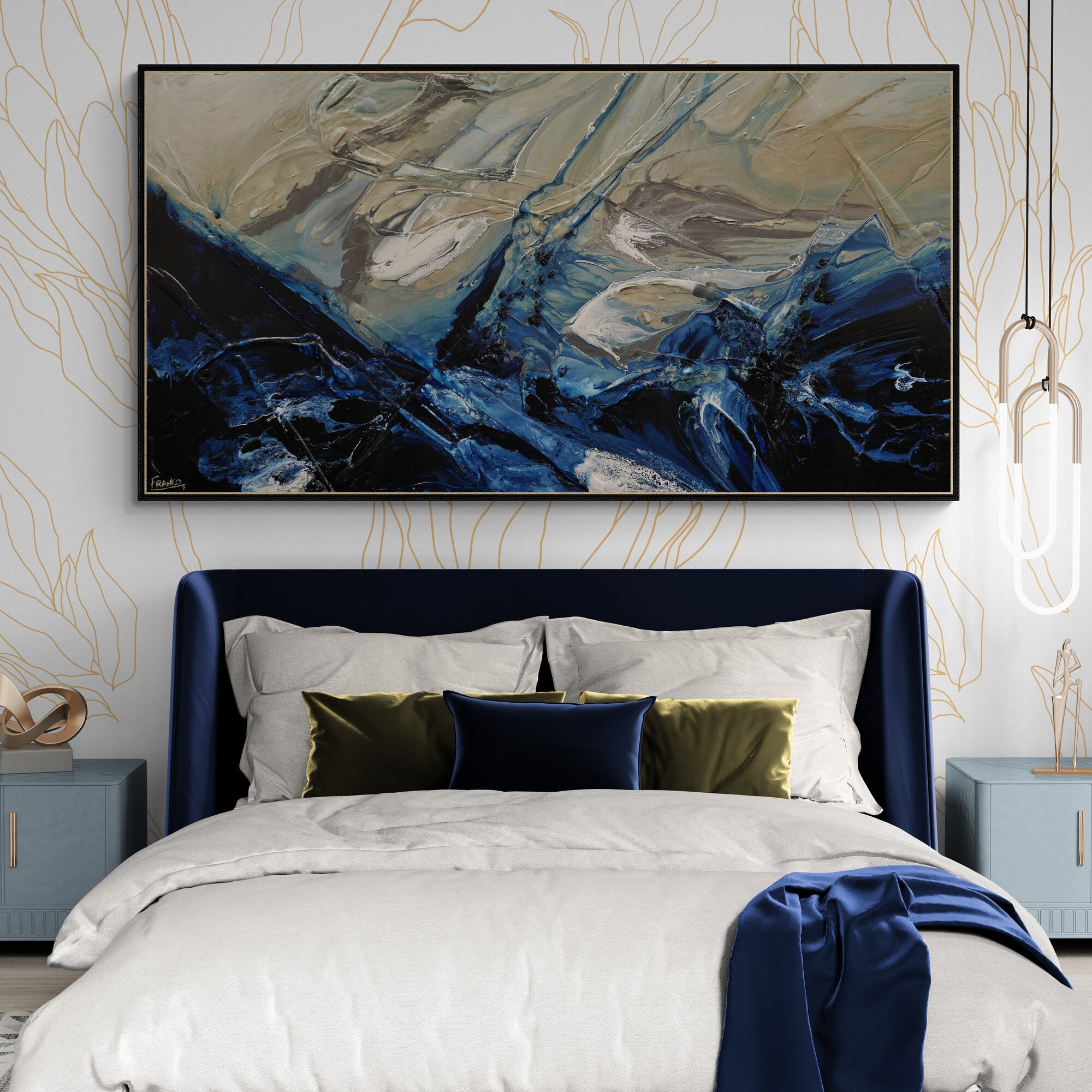 Stay and Wander 190cm x 100cm Grey Blue White Textured Abstract Painting (SOLD)-Abstract-[Franko_Artist]-[The_Block]-[Dream_Homes]-[ideas]-[Grand_Designs]-[Art_Lover]-Franklin Art Studio