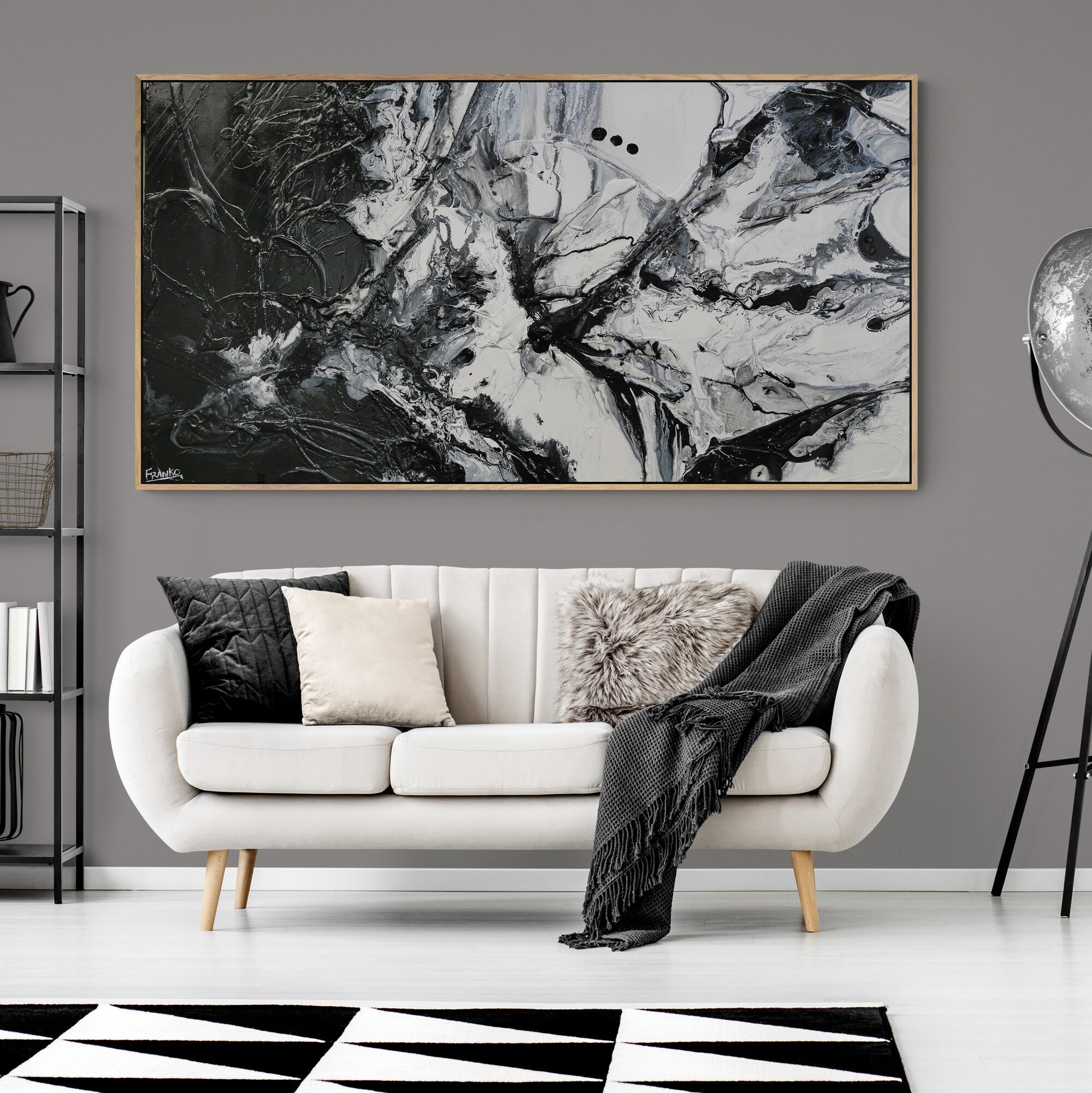 Black Haze 190cm x 100cm Black White Textured Abstract Painting (SOLD)-Abstract-[Franko_Artist]-[The_Block]-[Dream_Homes]-[ideas]-[Grand_Designs]-[Art_Lover]-Franklin Art Studio