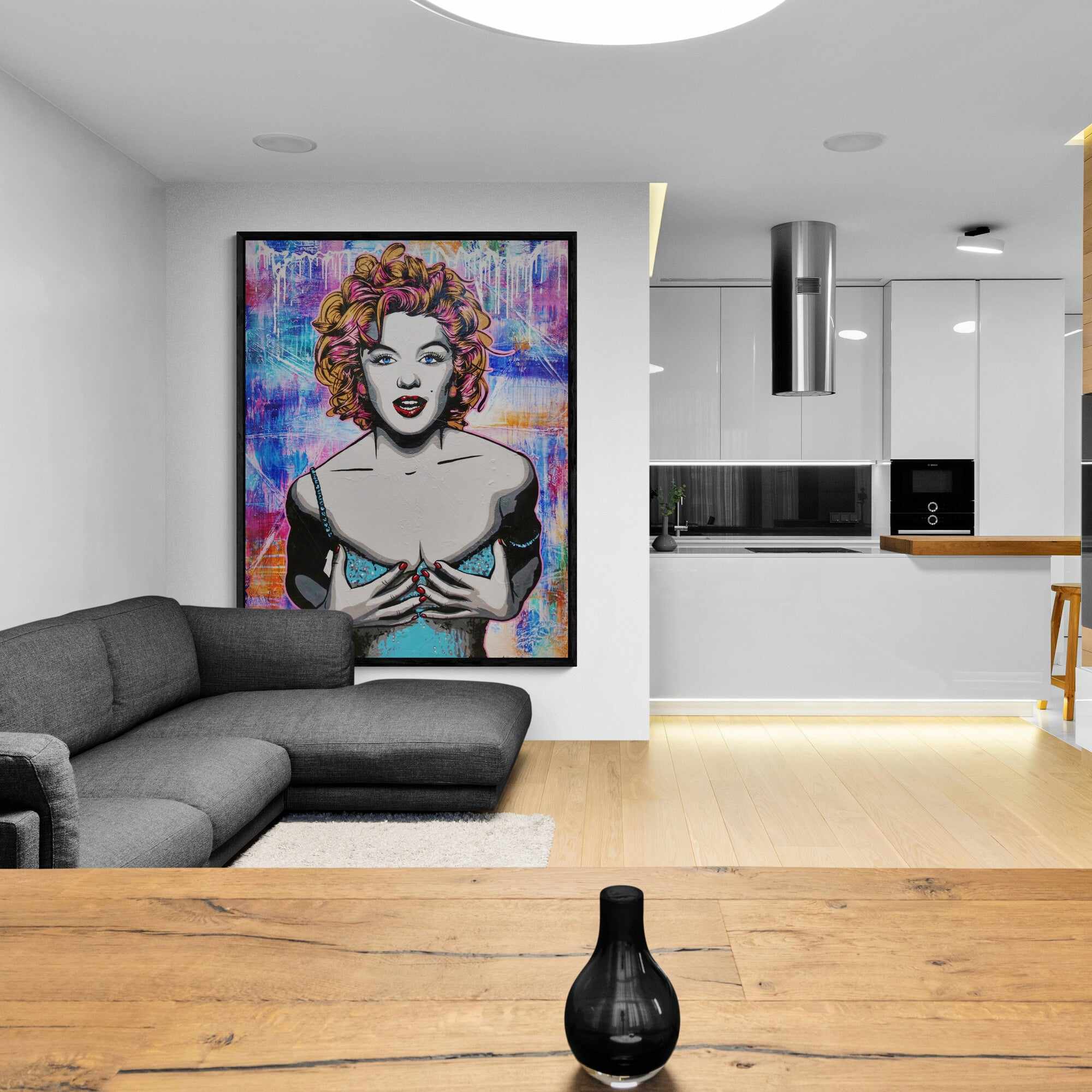 Suave Ms M 140cm x 180cm Marilyn Monroe Textured Urban Pop Art Painting (SOLD)-Urban Pop Art-[Franko_Artist]-[The_Block]-[Dream_Homes]-[ideas]- [Grand_Designs]-Franklin Art Studio