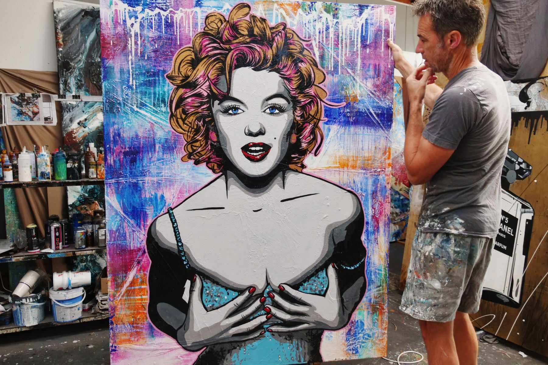 Suave Ms M 140cm x 180cm Marilyn Monroe Textured Urban Pop Art Painting (SOLD)-Urban Pop Art-[Franko_Artist]-[The_Block]-[Dream_Homes]-[ideas]-[Grand_Designs]-[Art_Lover]-Franklin Art Studio