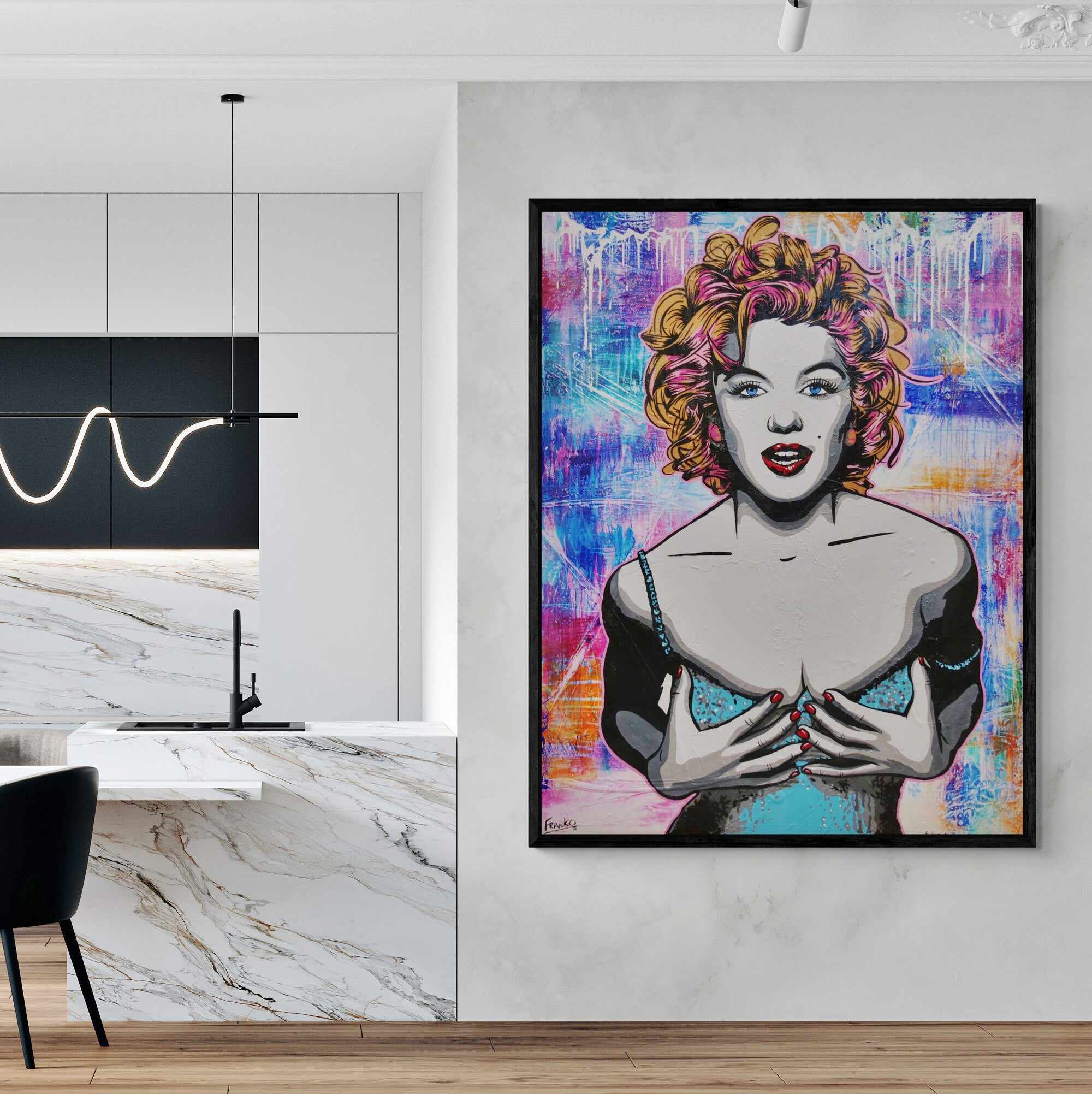 Suave Ms M 140cm x 180cm Marilyn Monroe Textured Urban Pop Art Painting (SOLD)-Urban Pop Art-[Franko_Artist]-[Australian_artist]-[Gold_Coast]-[Brisbane]-[modern]-[contemporary]-[original]-[Large_artwork]-[The_Block]-[Dream_Homes]-[ideas]-[Grand_Designs]-[Art_Lover]-Franklin Art Studio