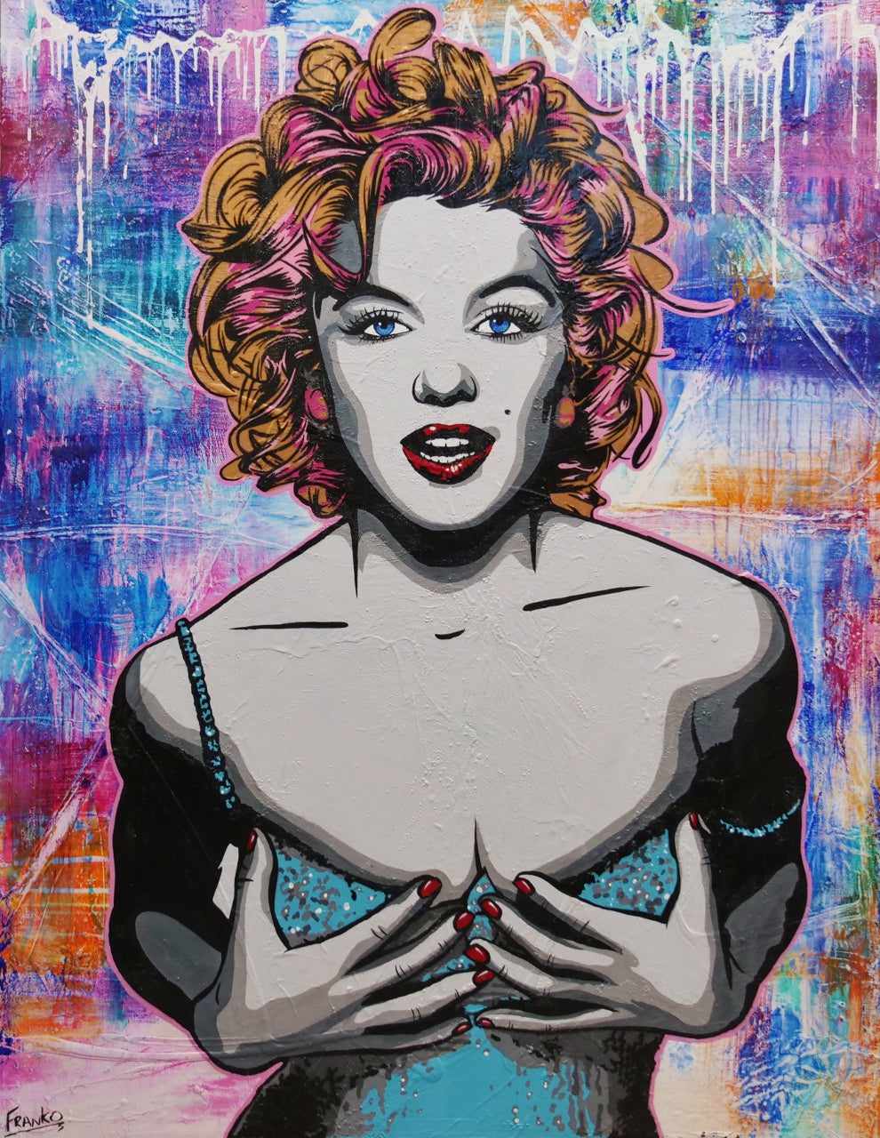 Suave Ms M 140cm x 180cm Marilyn Monroe Textured Urban Pop Art Painting (SOLD)-Urban Pop Art-[Franko_Artist]-[Australian_artist]-[Gold_Coast]-[Brisbane]-[modern]-[contemporary]-[original]-[Large_artwork]-Franklin Art Studio
