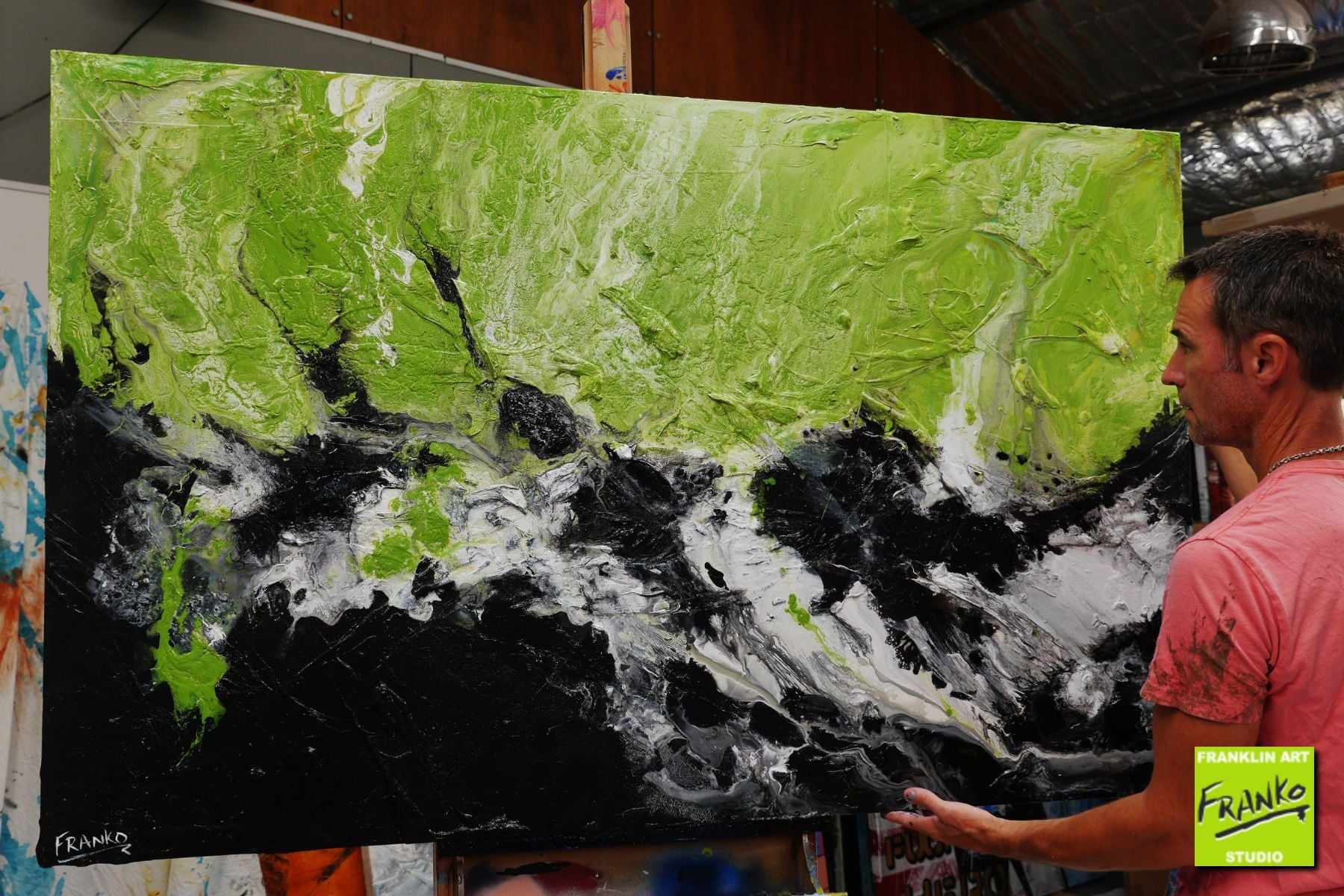 Sublime Time 160cm x 100cm Black Green Textured Abstract Painting (SOLD)-Abstract-[Franko_Artist]-[The_Block]-[Dream_Homes]-[ideas]- [Grand_Designs]-Franklin Art Studio