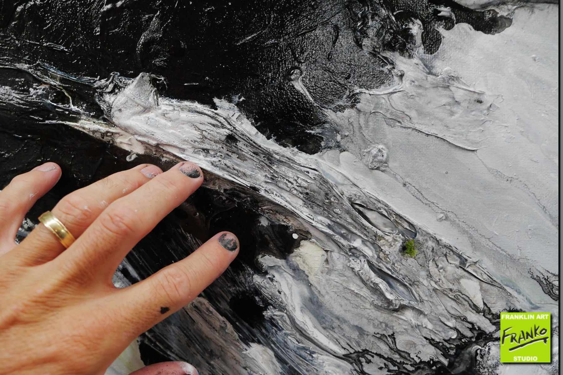 Sublime Time 160cm x 100cm Black Green Textured Abstract Painting (SOLD)
