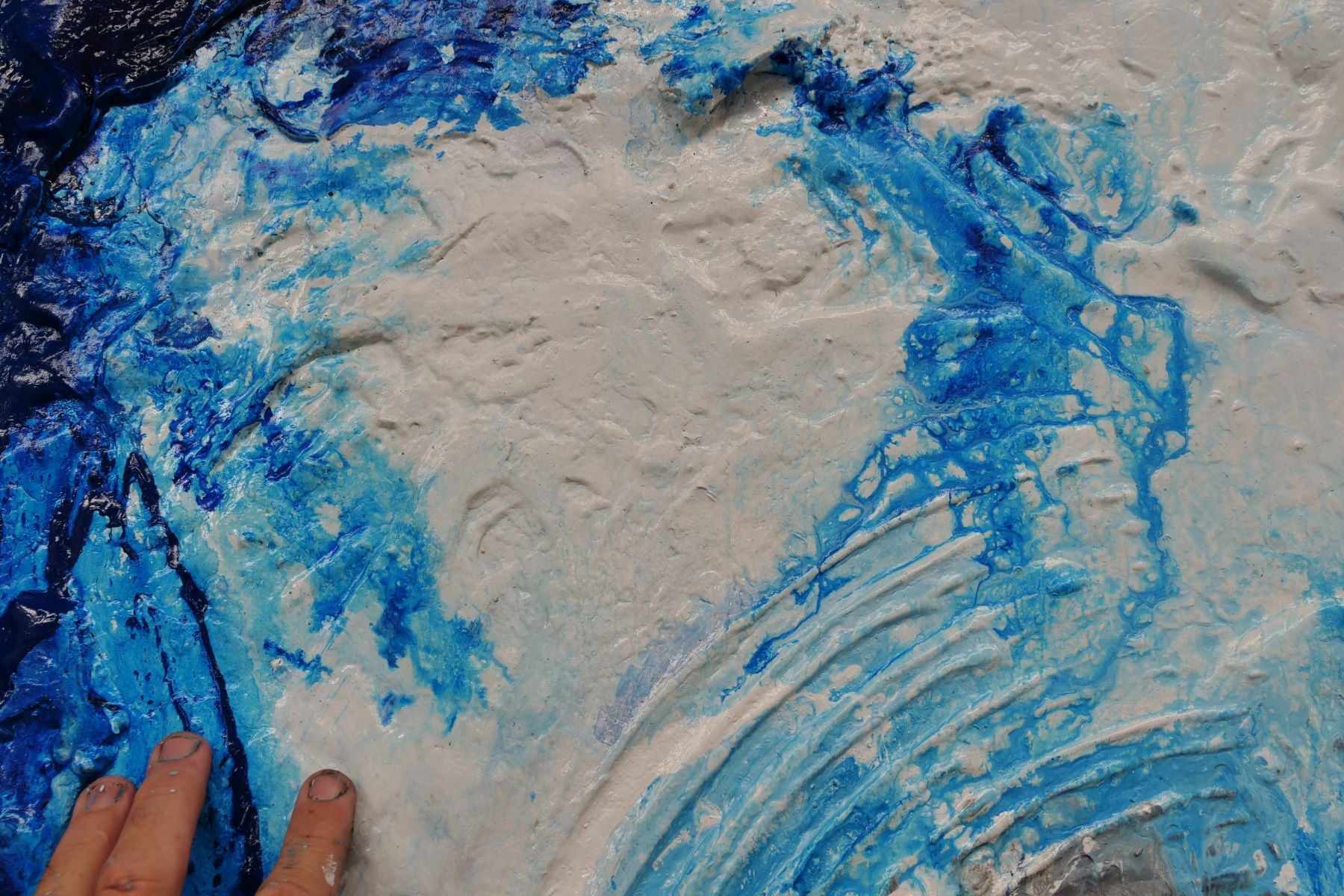 Sugar Blue 140cm x 100cm Prussian Phalto Blue White Grey Textured Abstract Painting (SOLD)