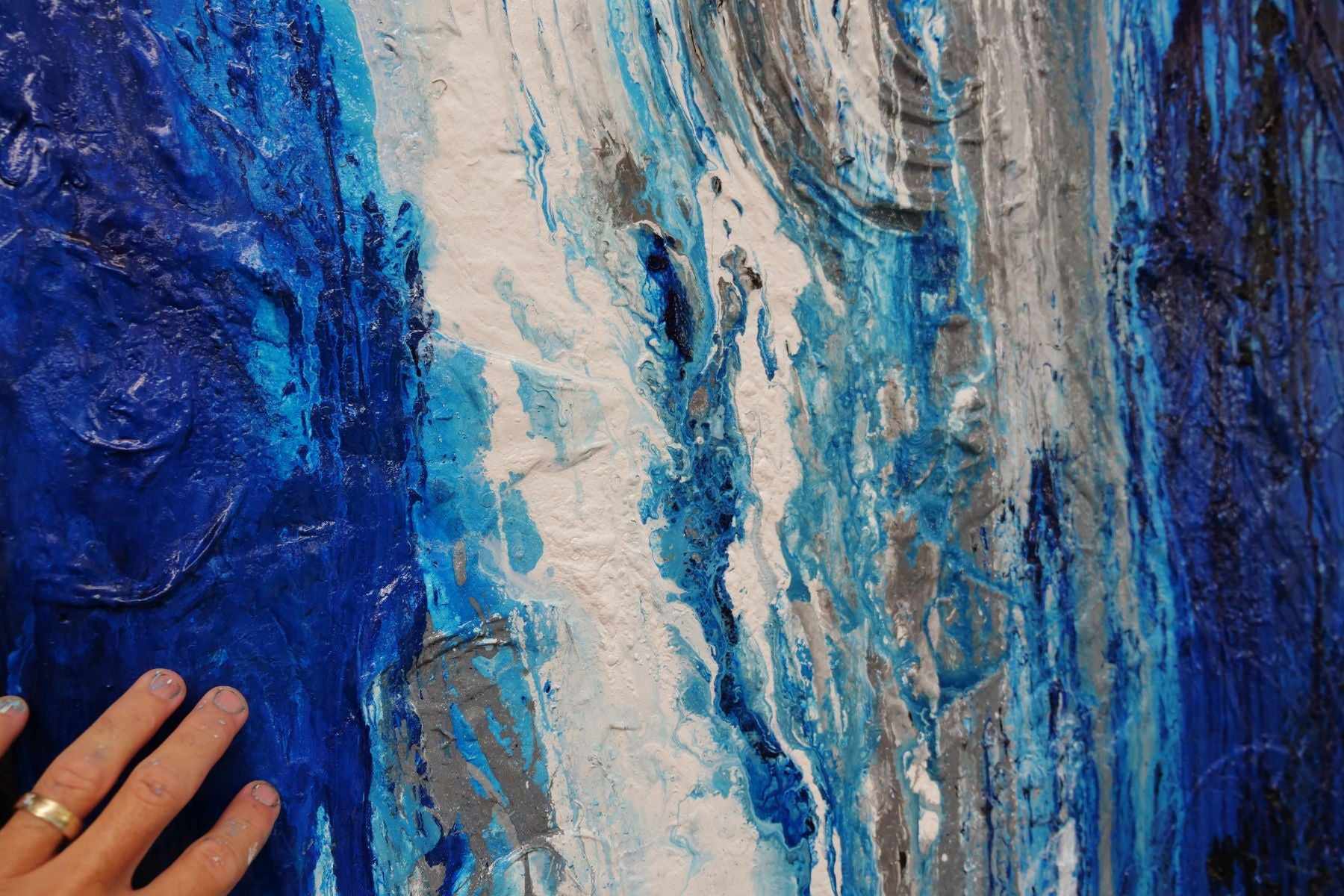 Sugar Blue 140cm x 100cm Prussian Phalto Blue White Grey Textured Abstract Painting (SOLD)