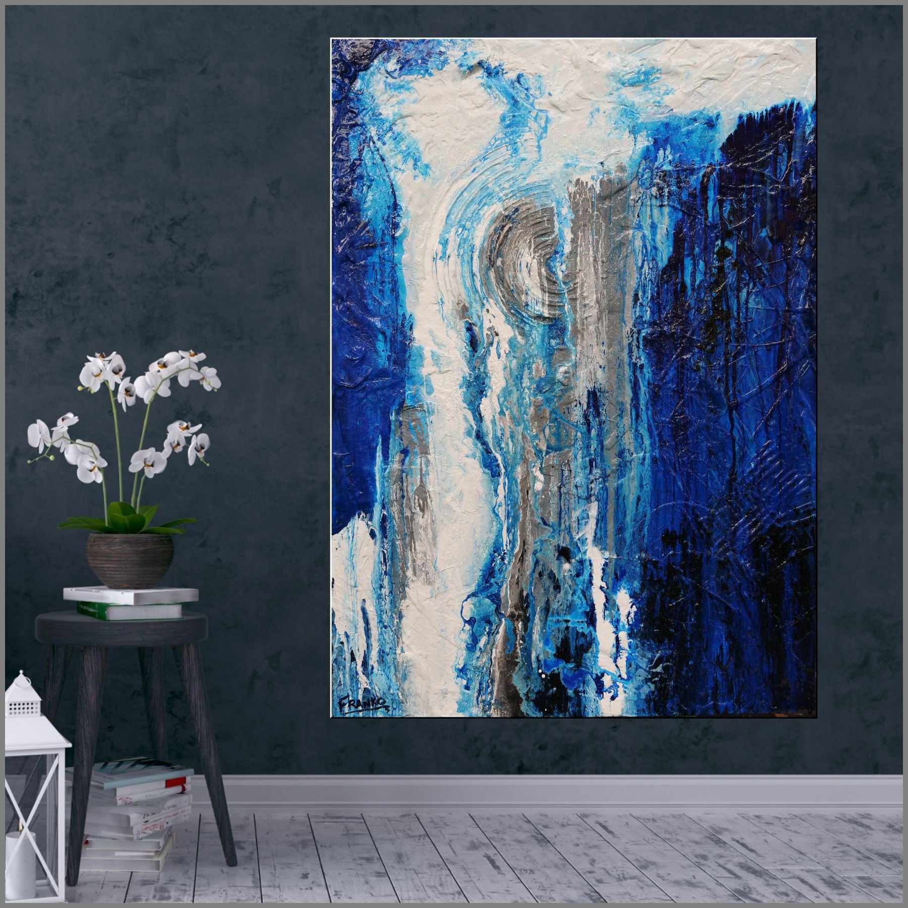 Sugar Blue 140cm x 100cm Prussian Phalto Blue White Grey Textured Abstract Painting (SOLD)-Abstract-[Franko_Artist]-[Australian_artist]-[Gold_Coast]-[Brisbane]-[modern]-[contemporary]-[original]-[Large_artwork]-[The_Block]-[Dream_Homes]-[ideas]-[Grand_Designs]-[Art_Lover]-Franklin Art Studio
