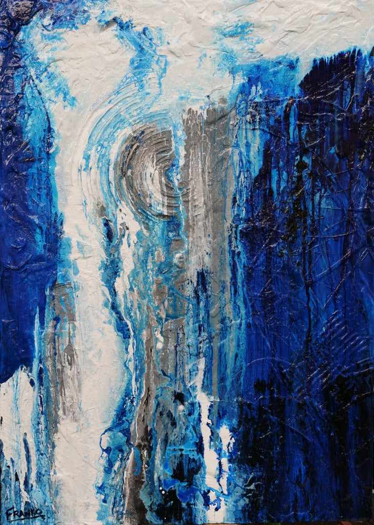Sugar Blue 140cm x 100cm Prussian Phalto Blue White Grey Textured Abstract Painting (SOLD)-Abstract-[Franko_Artist]-[Australian_artist]-[Gold_Coast]-[Brisbane]-[modern]-[contemporary]-[original]-[Large_artwork]-Franklin Art Studio