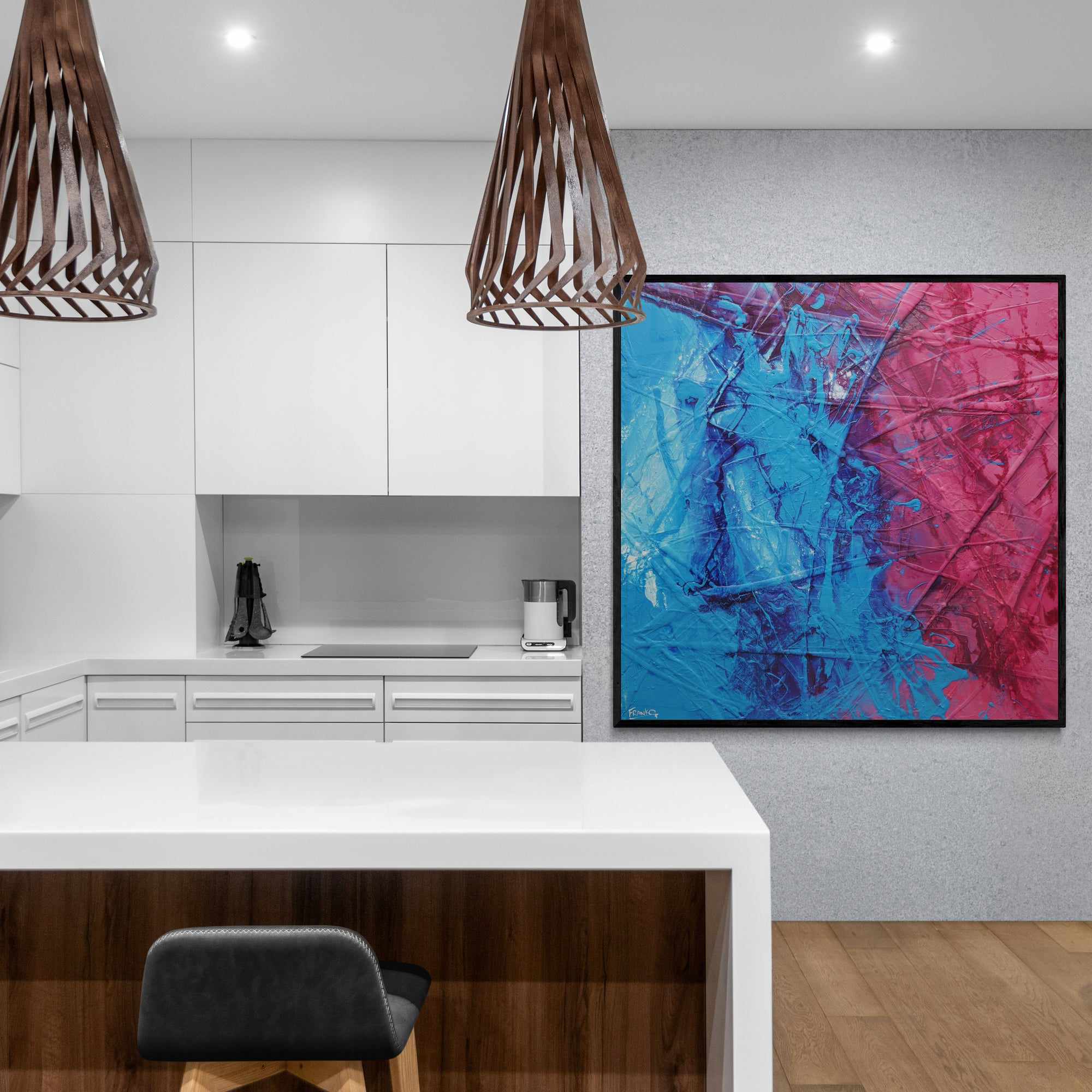 Sugar Dreams 120cm x 120cm Blue Pink Textured Abstract Painting (SOLD)-Abstract-[Franko_Artist]-[The_Block]-[Dream_Homes]-[ideas]- [Grand_Designs]-Franklin Art Studio