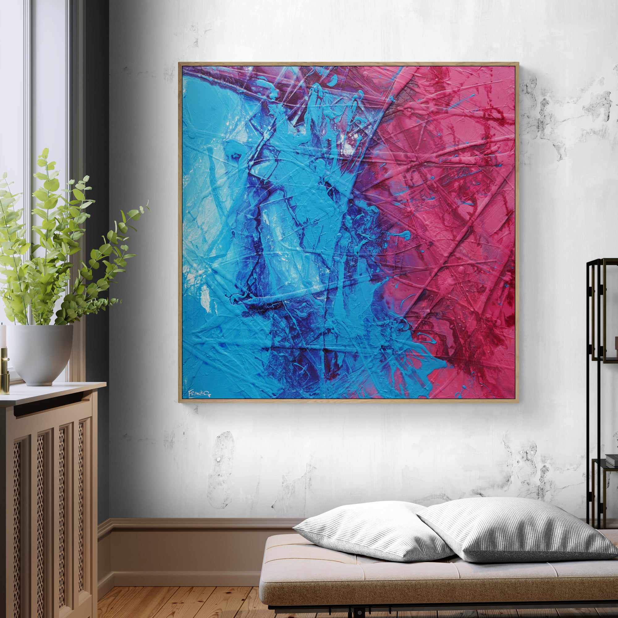 Sugar Dreams 120cm x 120cm Blue Pink Textured Abstract Painting (SOLD)-Abstract-[Franko_Artist]-[Australian_artist]-[Gold_Coast]-[Brisbane]-[modern]-[contemporary]-[original]-[Large_artwork]-[The_Block]-[Dream_Homes]-[ideas]-[Grand_Designs]-[Art_Lover]-Franklin Art Studio