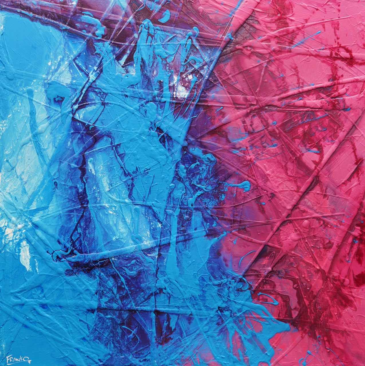 Sugar Dreams 120cm x 120cm Blue Pink Textured Abstract Painting (SOLD)-Abstract-[Franko_Artist]-[Australian_artist]-[Gold_Coast]-[Brisbane]-[modern]-[contemporary]-[original]-[Large_artwork]-Franklin Art Studio