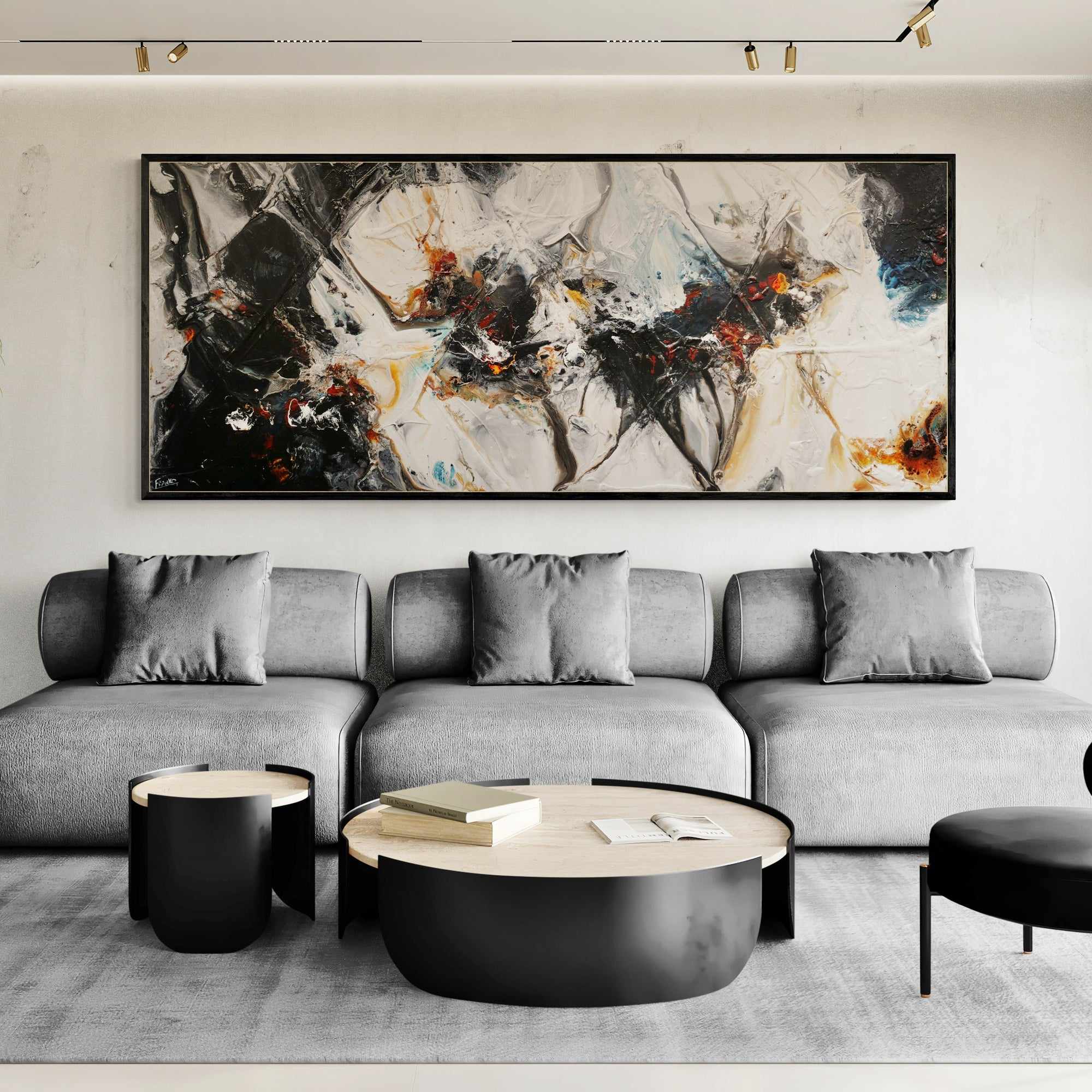 Sugar Oxide 240cm x 100cm Grey Black Textured Abstract Painting (SOLD)-Abstract-[Franko_Artist]-[The_Block]-[Dream_Homes]-[ideas]- [Grand_Designs]-Franklin Art Studio