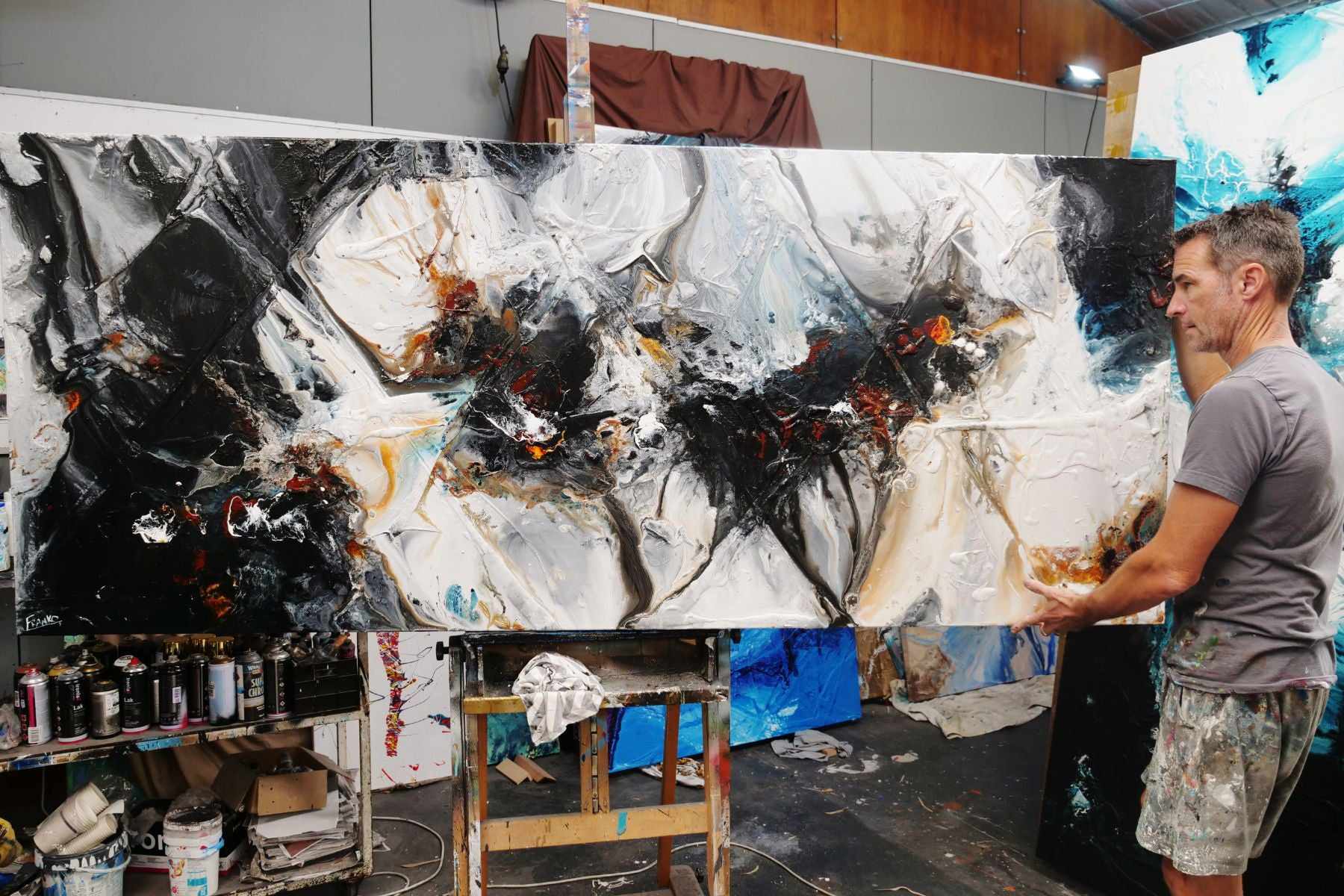Sugar Oxide 240cm x 100cm Grey Black Textured Abstract Painting (SOLD)-Abstract-[Franko_Artist]-[The_Block]-[Dream_Homes]-[ideas]-[Grand_Designs]-[Art_Lover]-Franklin Art Studio