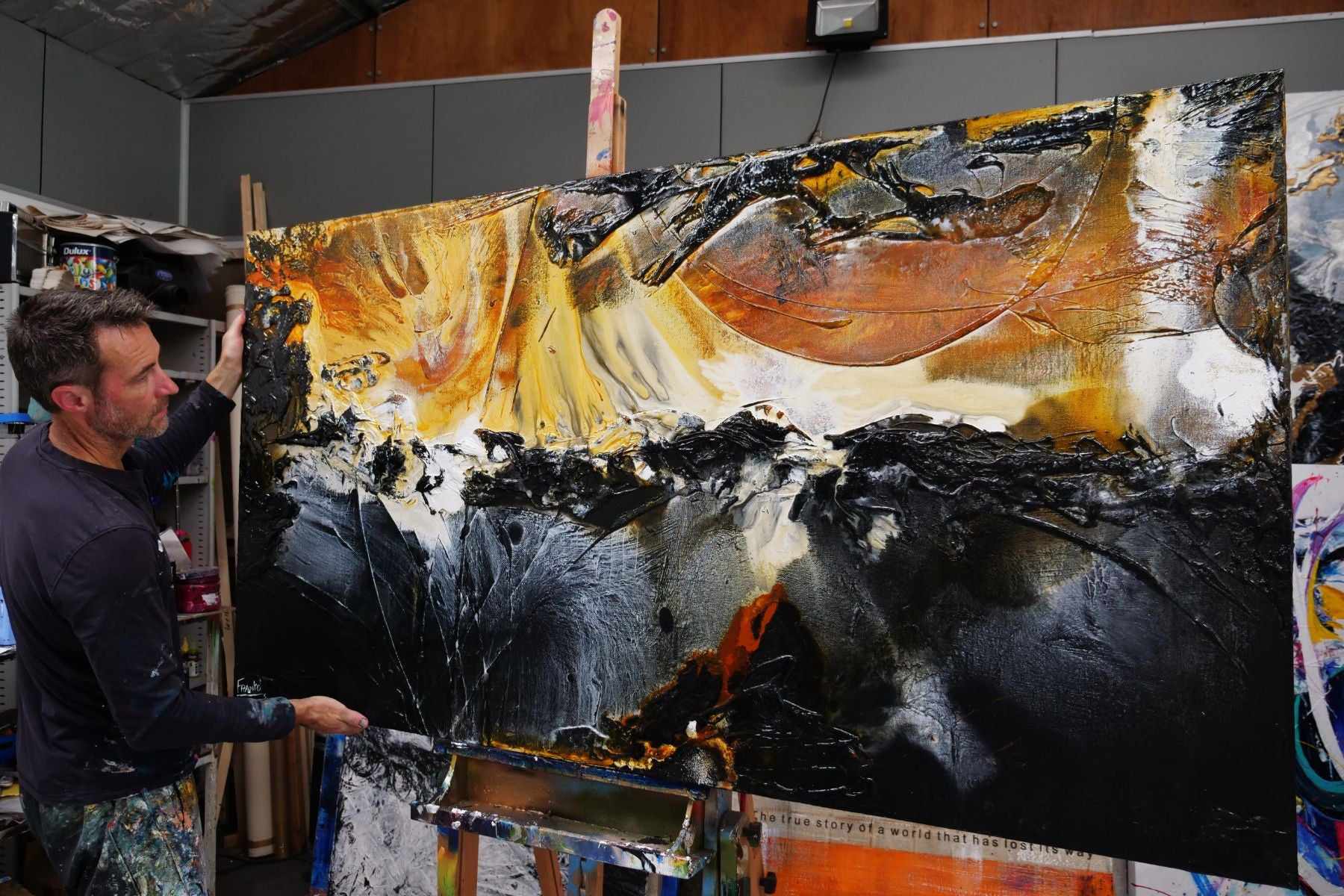 Sunburst Sienna 190cm x 100cm Black Sienna Textured Abstract Painting (SOLD)-Abstract-[Franko_Artist]-[The_Block]-[Dream_Homes]-[ideas]- [Grand_Designs]-Franklin Art Studio
