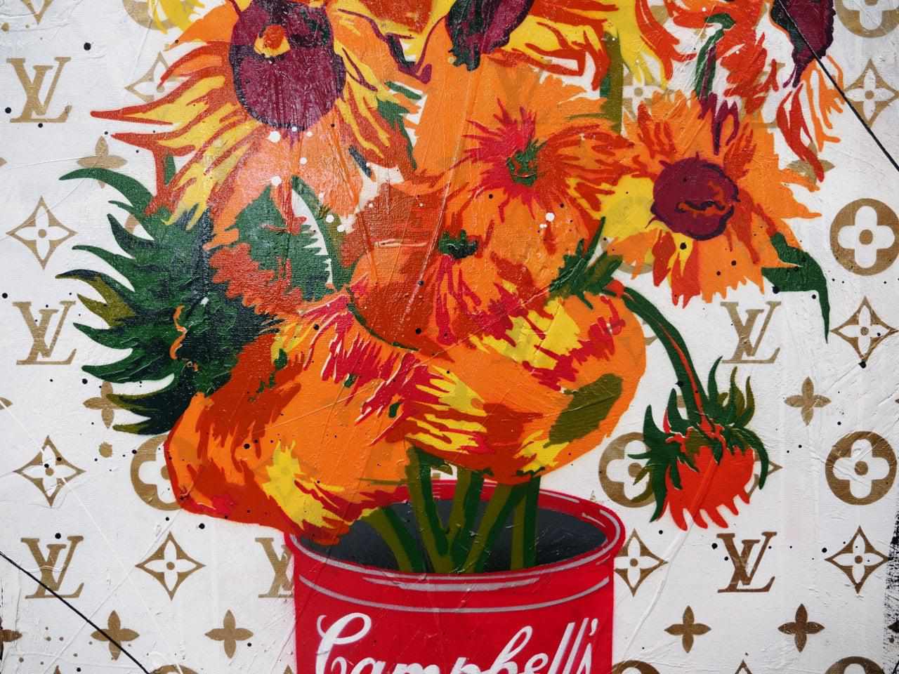 Sunflower Soup 140cm x 100cm Sunflower Campbells Soup Textured Urban Pop Art Painting (SOLD)