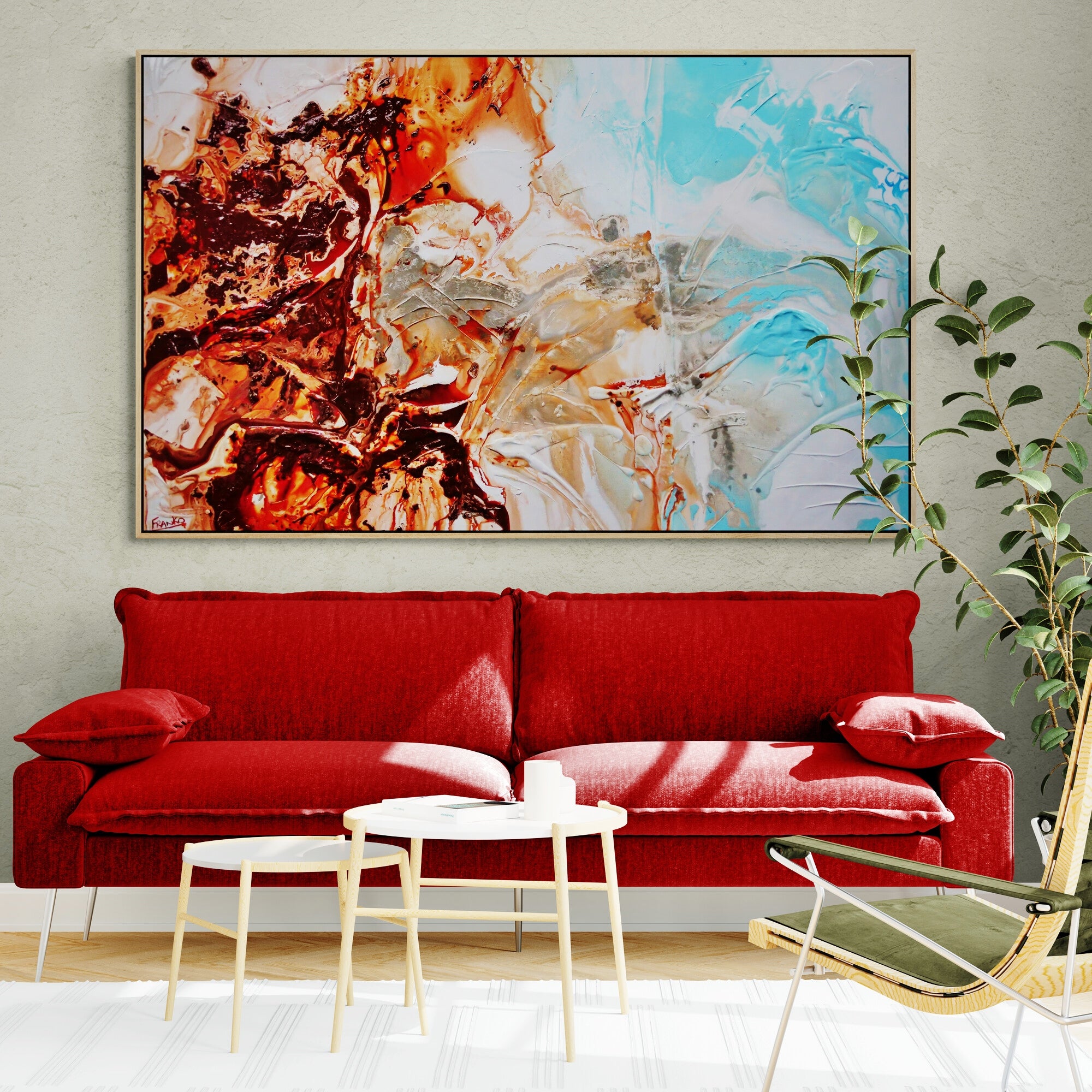 Coastal Headland 160cm Oxide Rust Pastel Blue Textured Abstract Painting (SOLD)-Abstract-[Franko_Artist]-[The_Block]-[Dream_Homes]-[ideas]-[Grand_Designs]-[Art_Lover]-Franklin Art Studio
