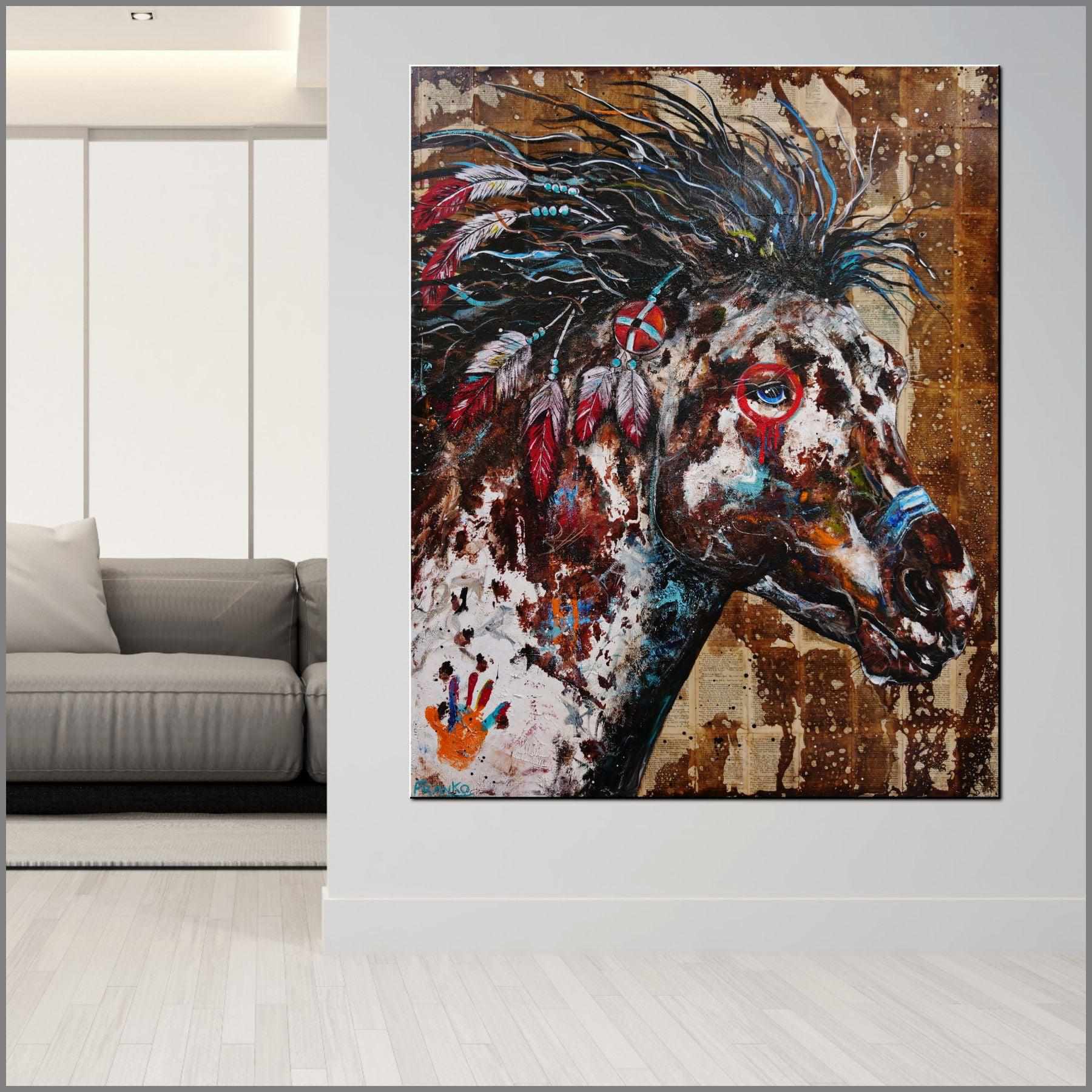 Sunset Ahiga 120cm x 150cm Indian War Horse Urban Pop Book Club Painting (SOLD)-book club-[Franko_Artist]-[Australian_artist]-[Gold_Coast]-[Brisbane]-[modern]-[contemporary]-[original]-[Large_artwork]-[The_Block]-[Dream_Homes]-[ideas]-[Grand_Designs]-[Art_Lover]-Franklin Art Studio