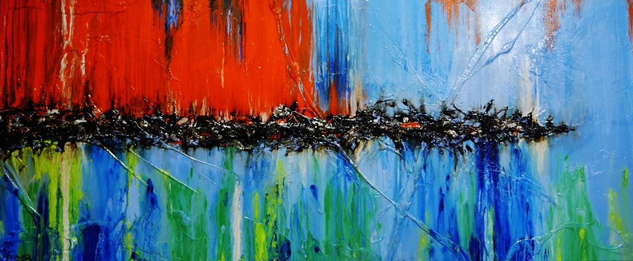 Sunset and Cocktails 240cm x 100cm Blue Orange Textured Abstract Painting (SOLD)-Abstract-[Franko_Artist]-[Australian_artist]-[Gold_Coast]-[Brisbane]-[modern]-[contemporary]-[original]-[Large_artwork]-Franklin Art Studio