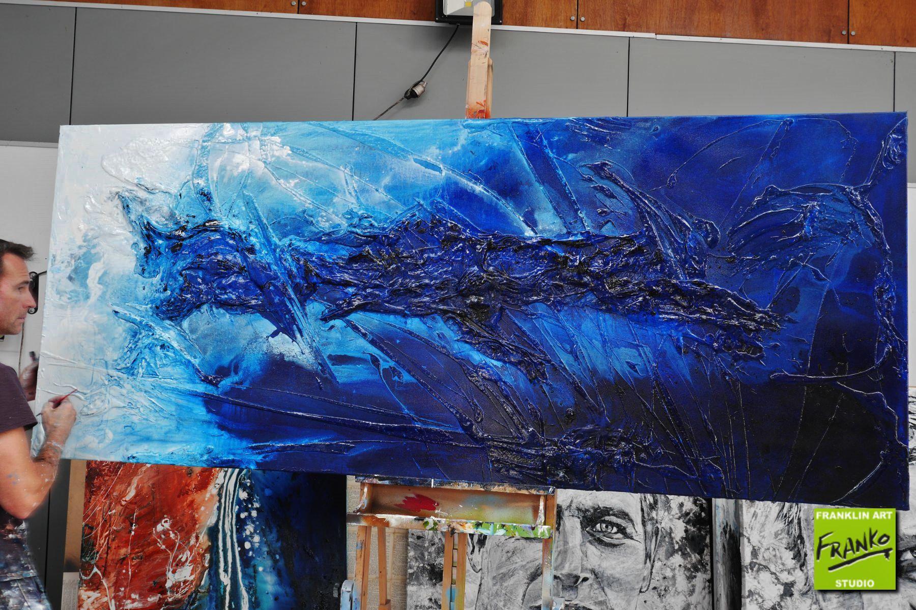 Systematic Blue 240cm x 100cm White Blue Textured Abstract Painting (SOLD)-Abstract-[Franko_Artist]-[The_Block]-[Dream_Homes]-[ideas]-[Grand_Designs]-[Art_Lover]-Franklin Art Studio