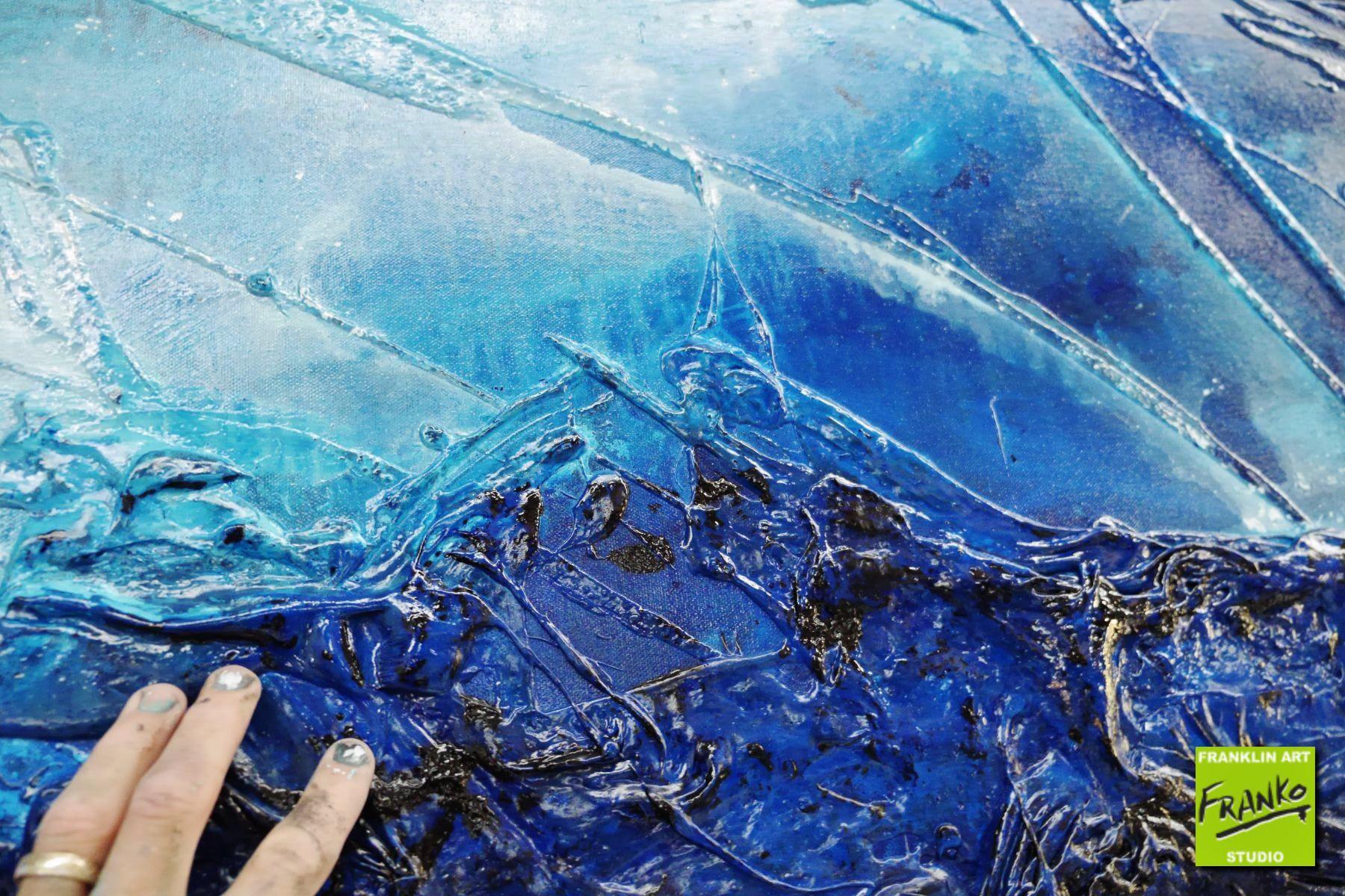 Systematic Blue 240cm x 100cm White Blue Textured Abstract Painting (SOLD)