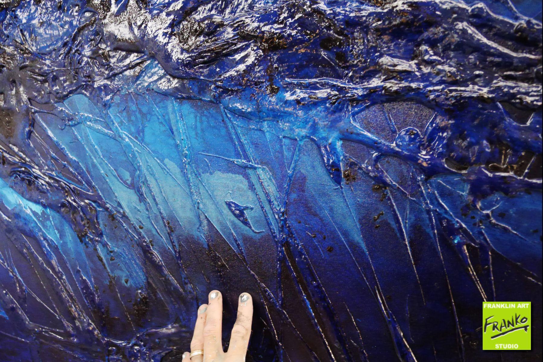 Systematic Blue 240cm x 100cm White Blue Textured Abstract Painting (SOLD)