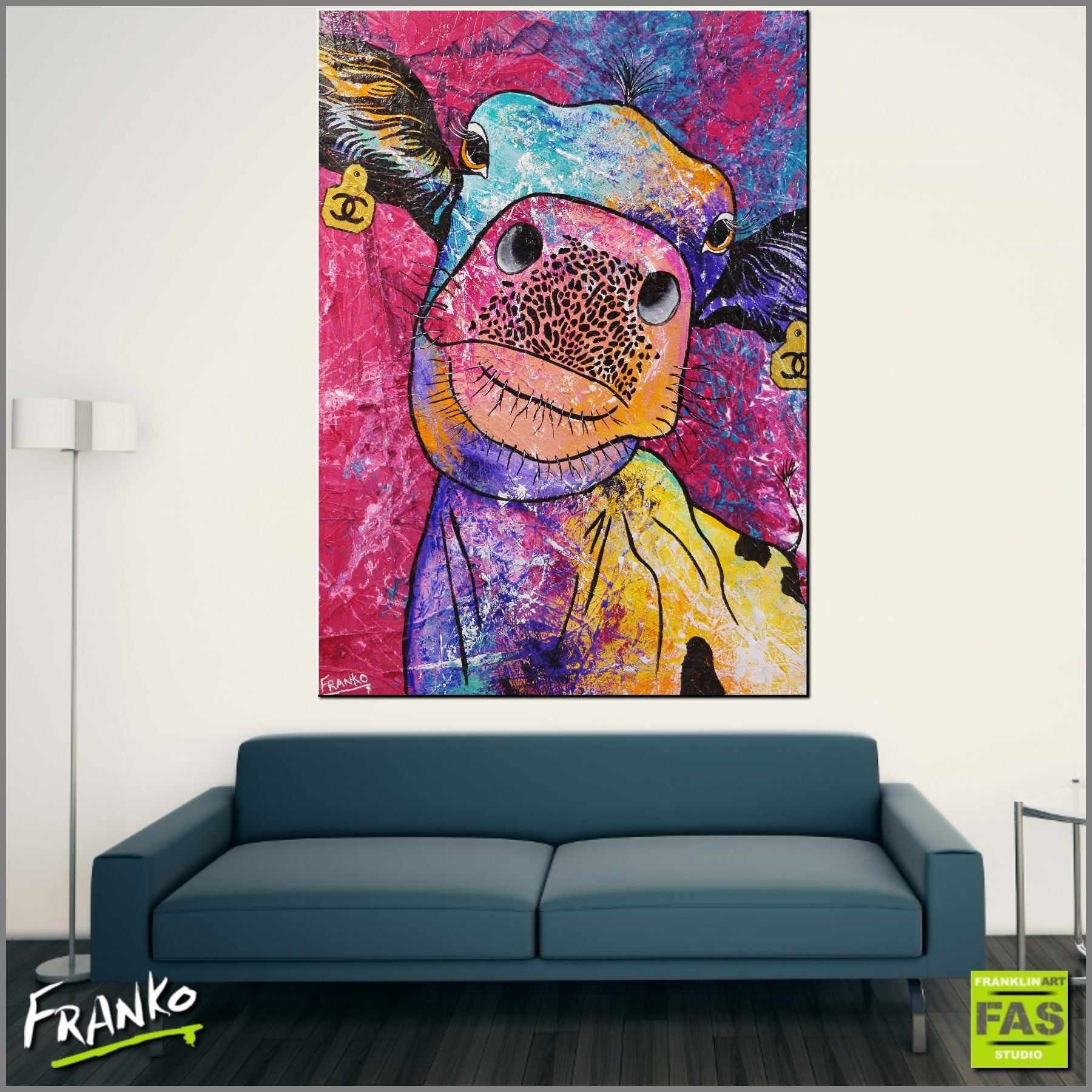 Tagged Coco 140cm x 100cm Cow Pop Art Painting (SOLD)-urban pop-[Franko_Artist]-[Australian_artist]-[Gold_Coast]-[Brisbane]-[modern]-[contemporary]-[original]-[Large_artwork]-[The_Block]-[Dream_Homes]-[ideas]-[Grand_Designs]-[Art_Lover]-Franklin Art Studio