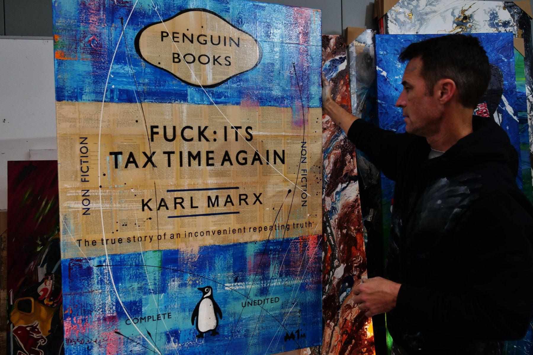Taxing Times 140cm x 100cm Tax Time Urban Pop Book Club Painting (SOLD)-book club-[Franko_Artist]-[The_Block]-[Dream_Homes]-[ideas]- [Grand_Designs]-Franklin Art Studio