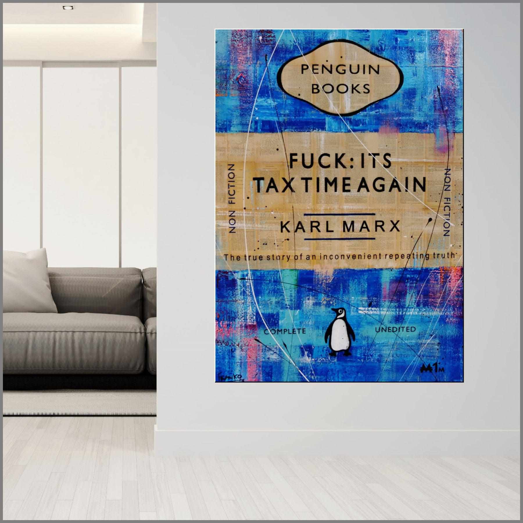 Taxing Times 140cm x 100cm Tax Time Urban Pop Book Club Painting (SOLD)-book club-[Franko_Artist]-[Australian_artist]-[Gold_Coast]-[Brisbane]-[modern]-[contemporary]-[original]-[Large_artwork]-[The_Block]-[Dream_Homes]-[ideas]-[Grand_Designs]-[Art_Lover]-Franklin Art Studio