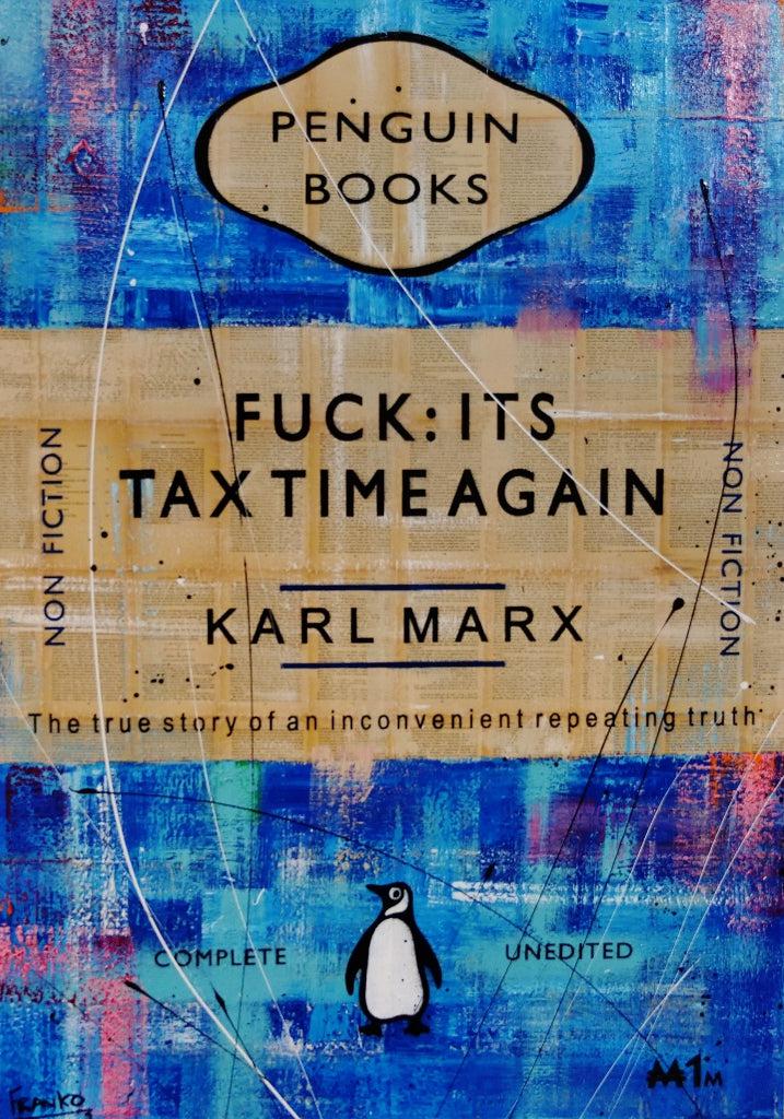 Taxing Times 140cm x 100cm Tax Time Urban Pop Book Club Painting (SOLD)-book club-[Franko_Artist]-[Australian_artist]-[Gold_Coast]-[Brisbane]-[modern]-[contemporary]-[original]-[Large_artwork]-Franklin Art Studio