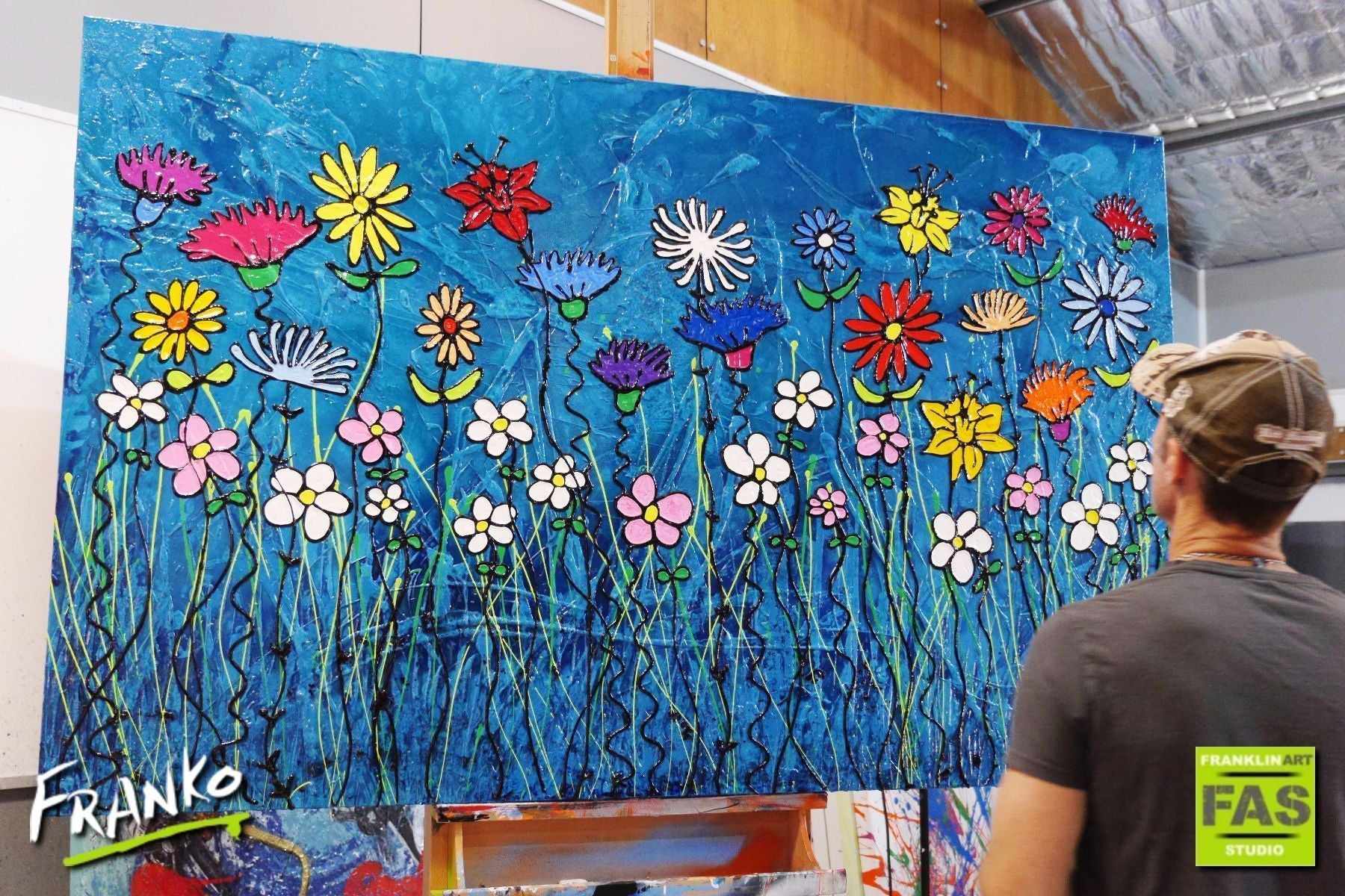 Teal Bloom 160cm x 100cm Flowers 3D Texture based line work #leadlight styled series Painting (SOLD)-abstract realism-[Franko_Artist]-[The_Block]-[Dream_Homes]-[ideas]-[Grand_Designs]-[Art_Lover]-Franklin Art Studio