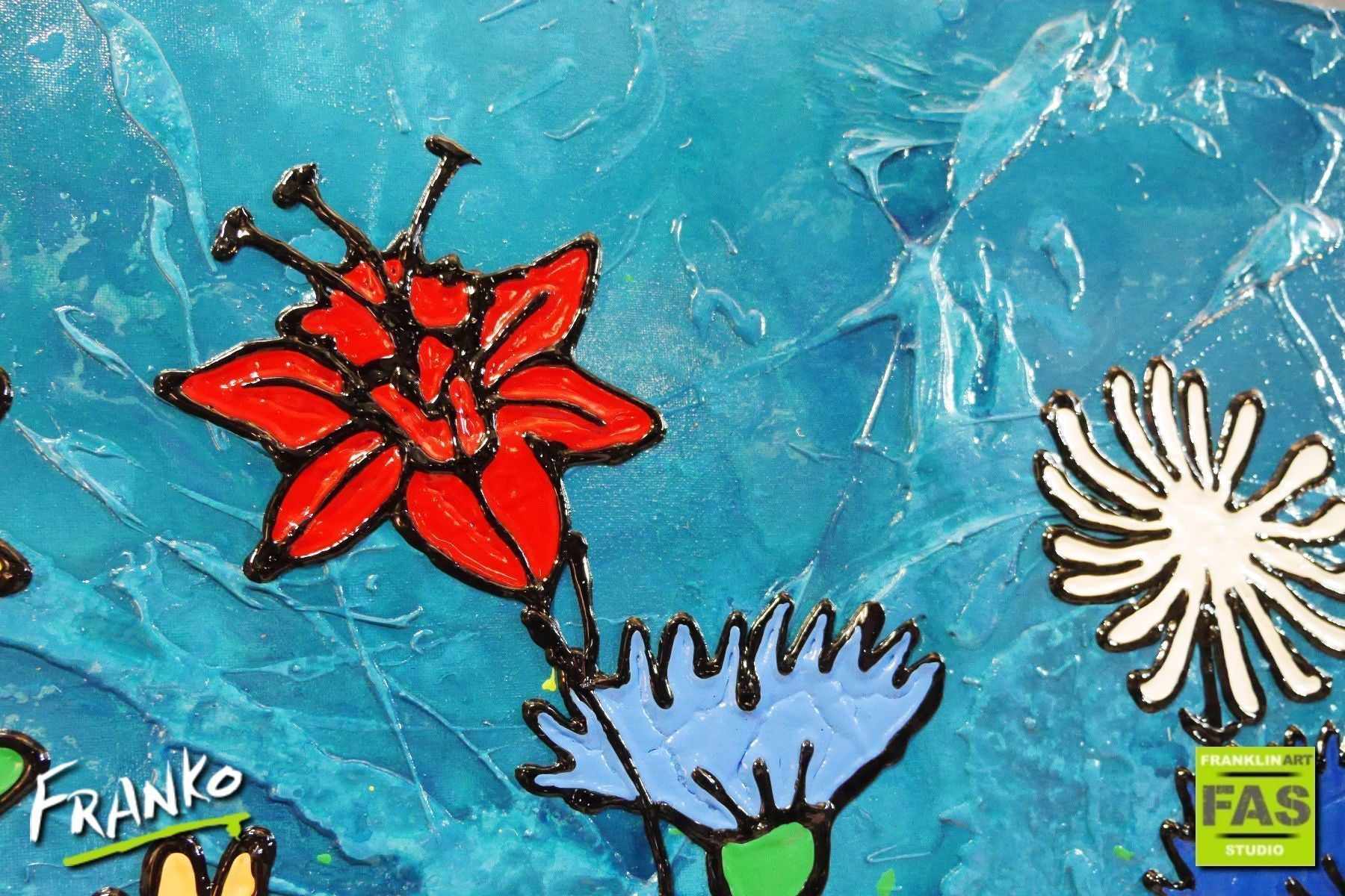 Teal Bloom 160cm x 100cm Flowers 3D Texture based line work #leadlight styled series Painting (SOLD)