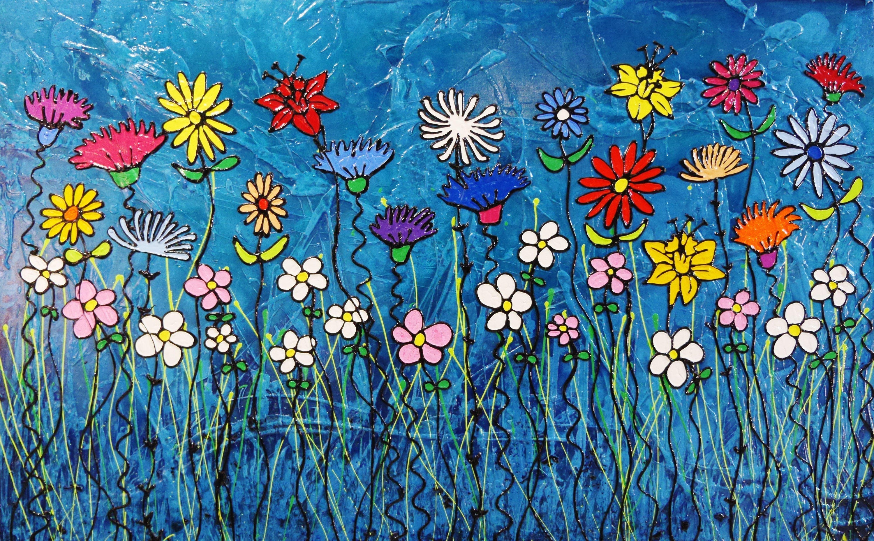 Teal Bloom 160cm x 100cm Flowers 3D Texture based line work #leadlight styled series Painting (SOLD)-abstract realism-[Franko_Artist]-[Australian_artist]-[Gold_Coast]-[Brisbane]-[modern]-[contemporary]-[original]-[Large_artwork]-Franklin Art Studio