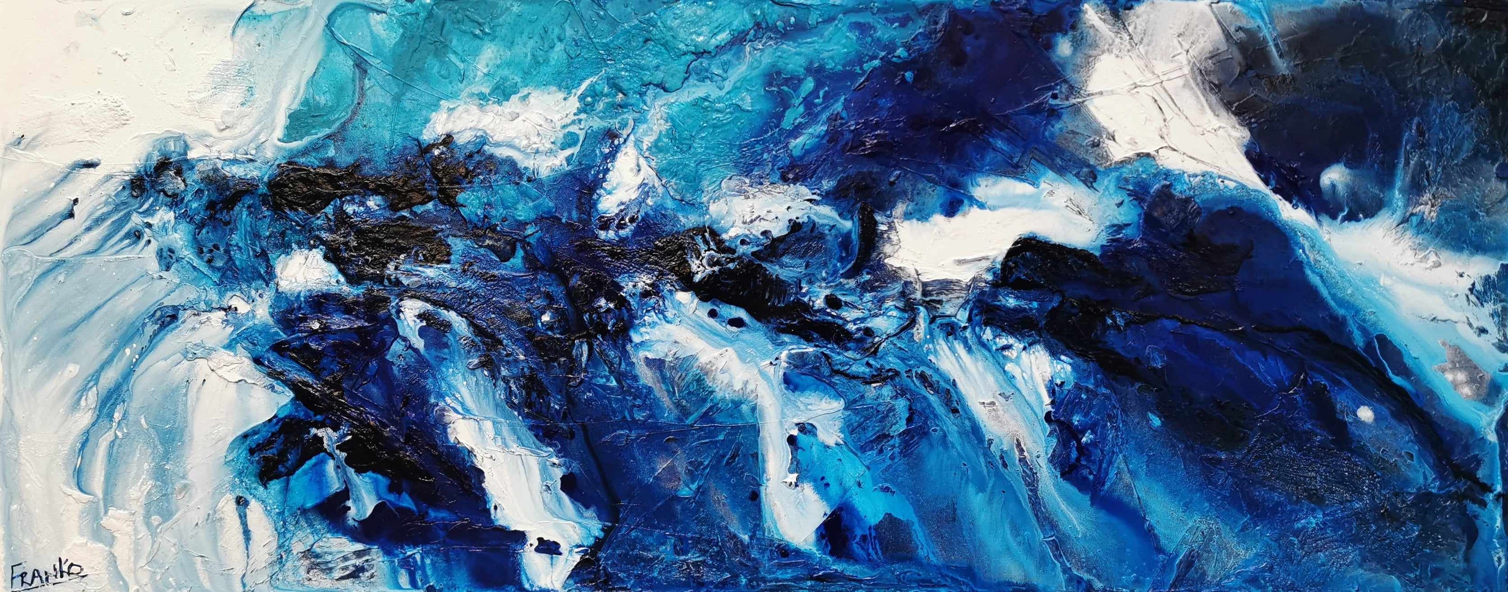 Teal Blue Candy 200cm x 80cm Blue White Teal Textured Abstract Painting (SOLD)-Abstract-[Franko_Artist]-[Australian_artist]-[Gold_Coast]-[Brisbane]-[modern]-[contemporary]-[original]-[Large_artwork]-Franklin Art Studio