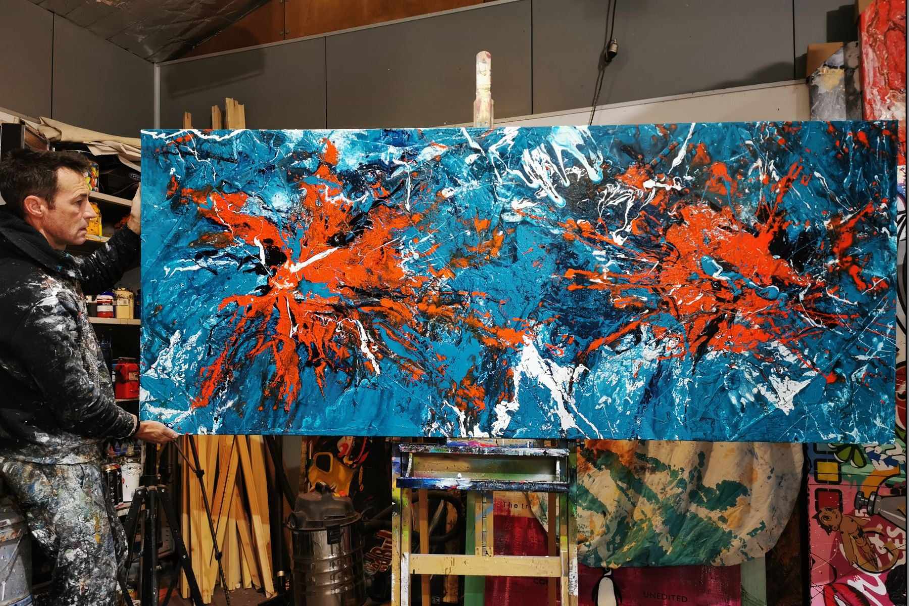 Teal Candy 240cm x 100cm Blue Orange Textured Abstract Painting (SOLD)-Abstract-[Franko_Artist]-[The_Block]-[Dream_Homes]-[ideas]- [Grand_Designs]-Franklin Art Studio