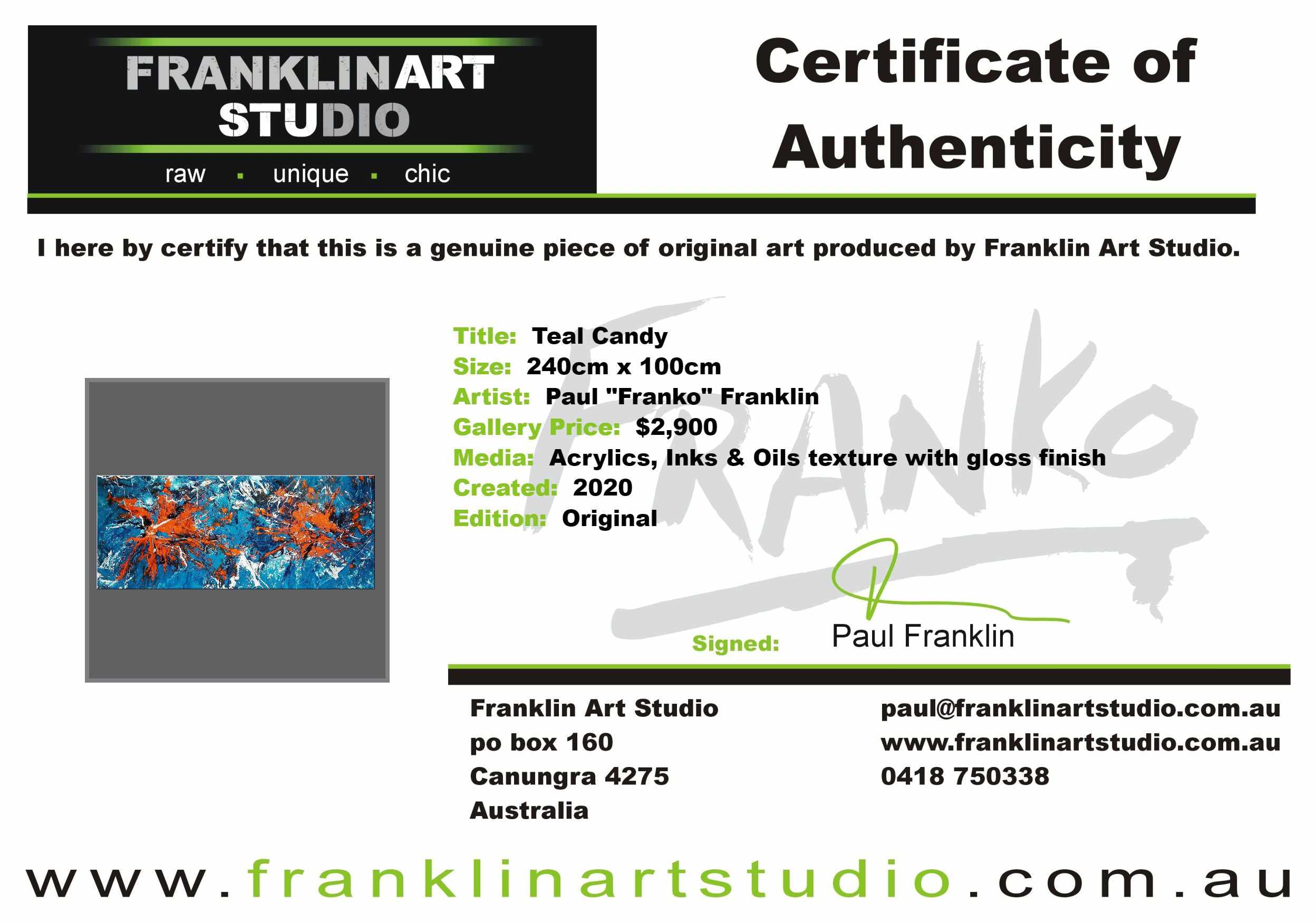 Teal Candy 240cm x 100cm Blue Orange Textured Abstract Painting (SOLD)-Abstract-[Franko_Artist]-[The_Block]-[Dream_Homes]-[ideas]-[Grand_Designs]-[Art_Lover]-Franklin Art Studio