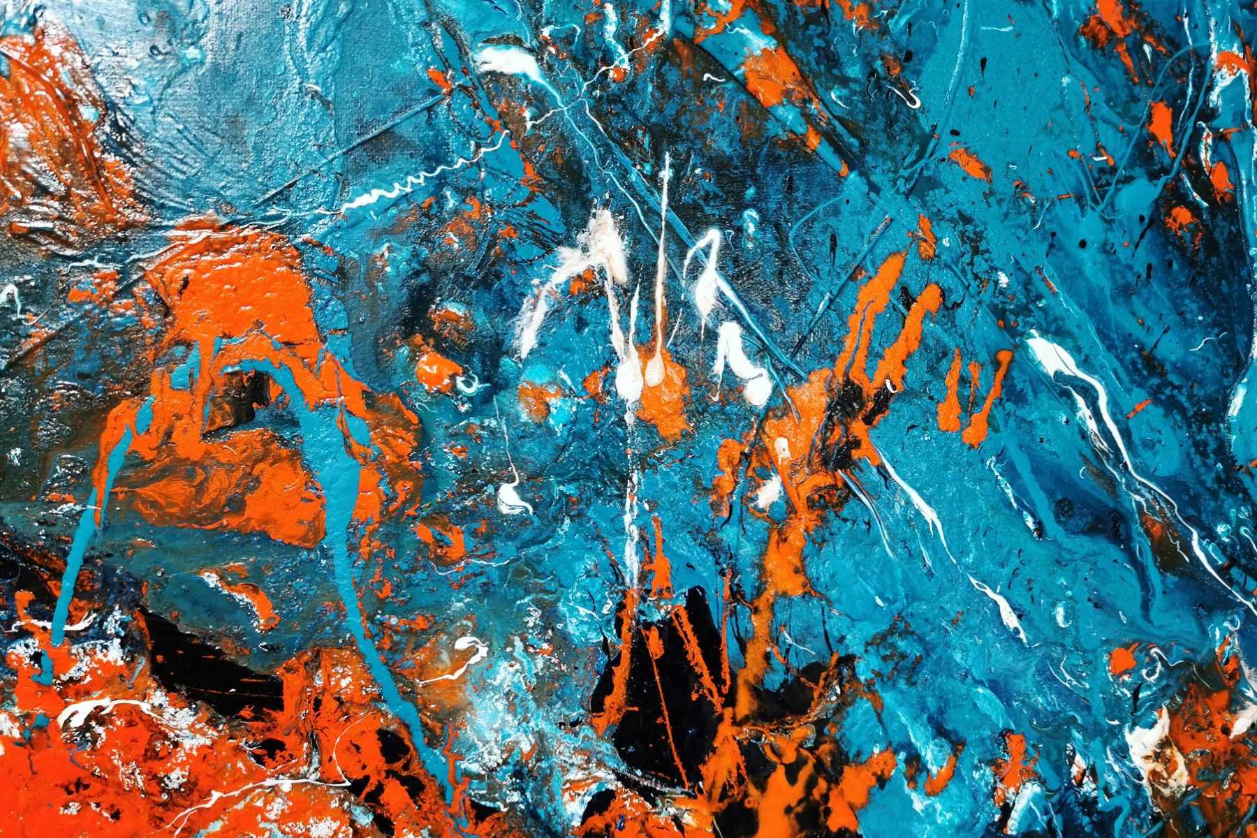 Teal Candy 240cm x 100cm Blue Orange Textured Abstract Painting (SOLD)