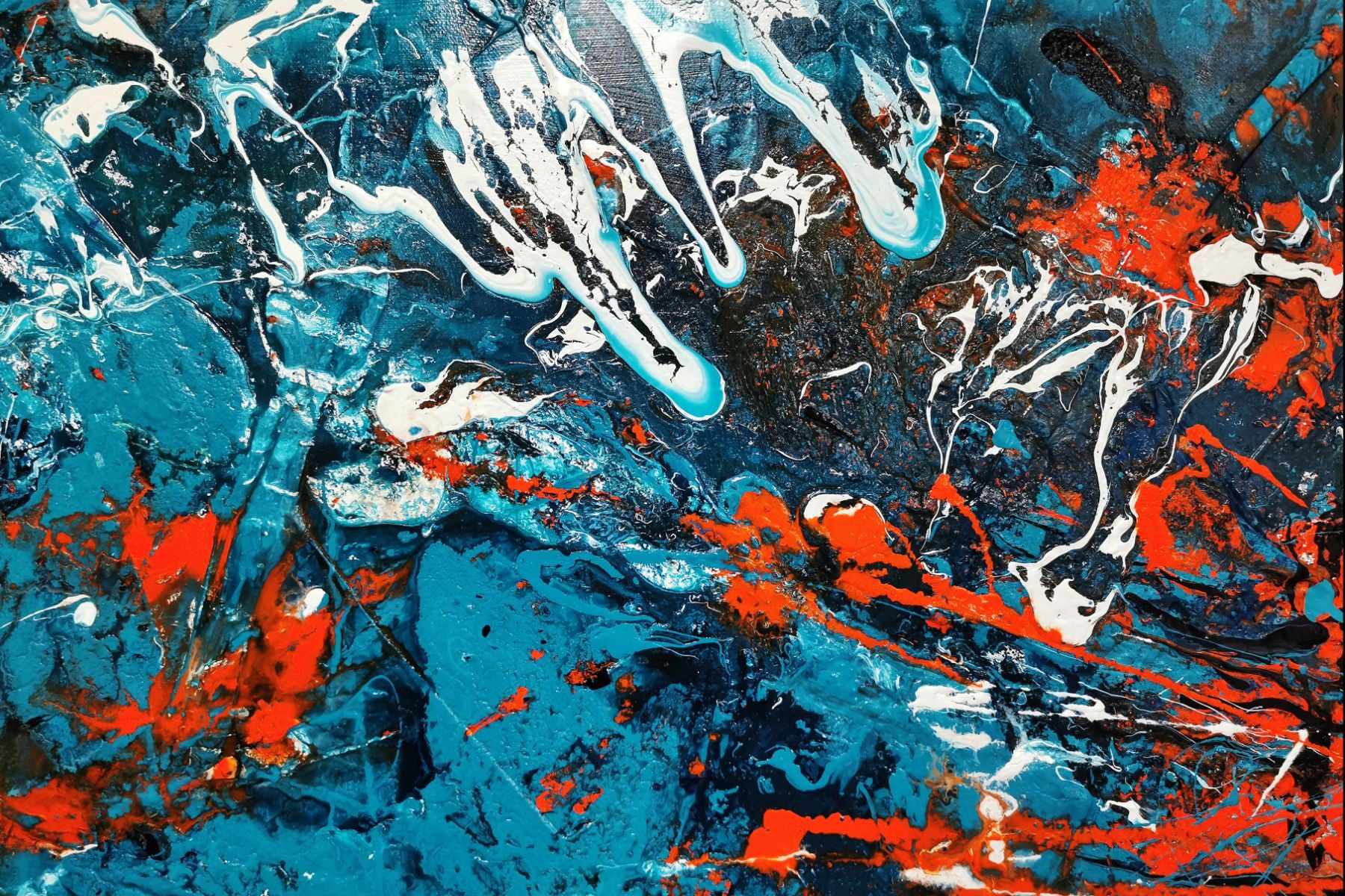 Teal Candy 240cm x 100cm Blue Orange Textured Abstract Painting (SOLD)