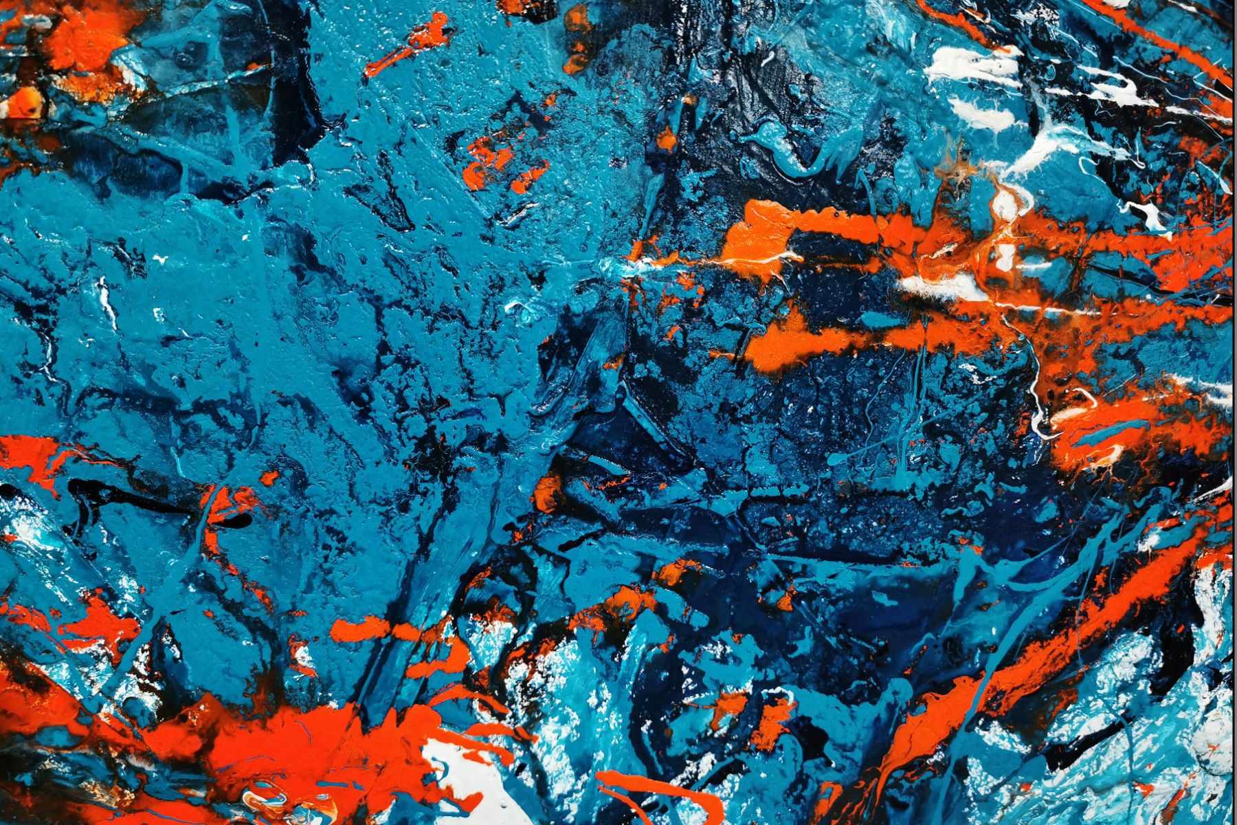 Teal Candy 240cm x 100cm Blue Orange Textured Abstract Painting (SOLD)-Abstract-[Franko]-[Artist]-[Australia]-[Painting]-Franklin Art Studio