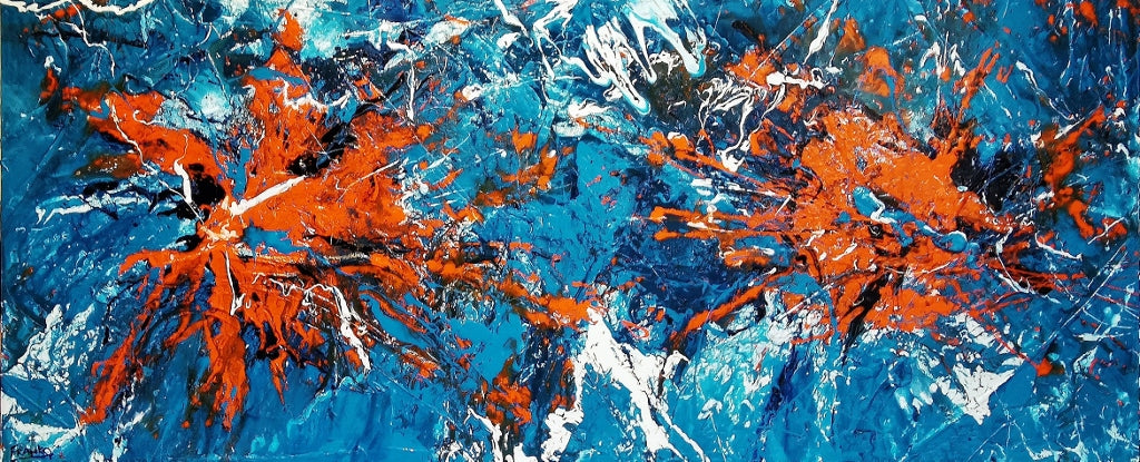Teal Candy 240cm x 100cm Blue Orange Textured Abstract Painting (SOLD)-Abstract-[Franko_Artist]-[Australian_artist]-[Gold_Coast]-[Brisbane]-[modern]-[contemporary]-[original]-[Large_artwork]-Franklin Art Studio
