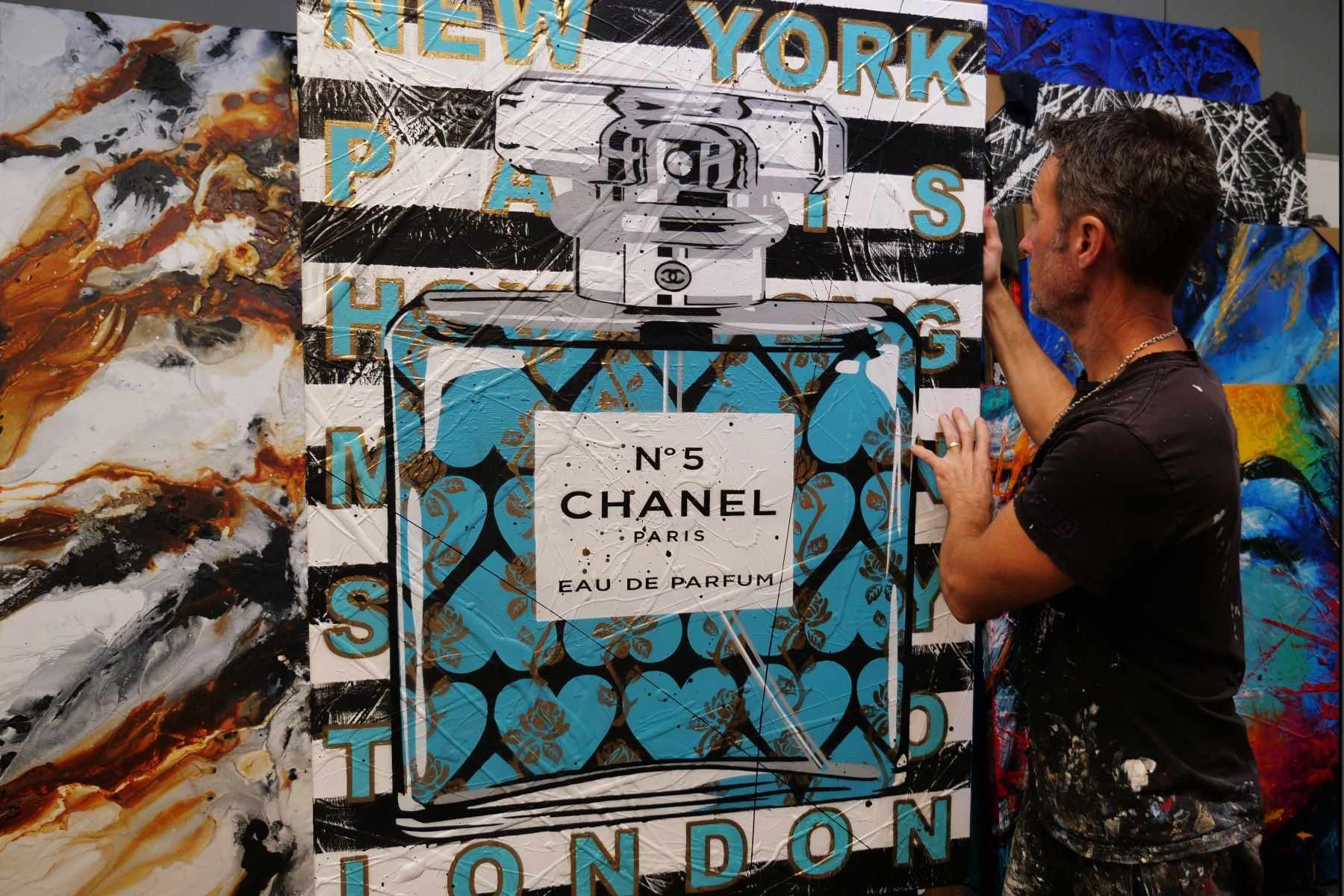 update alt-text with template Teal Classic No 5 140cm x 100cm Textured Urban Pop Art Painting (SOLD)-Urban Pop Art-[Franko_Artist]-[The_Block]-[Dream_Homes]-[ideas]- [Grand_Designs]-Franklin Art Studio