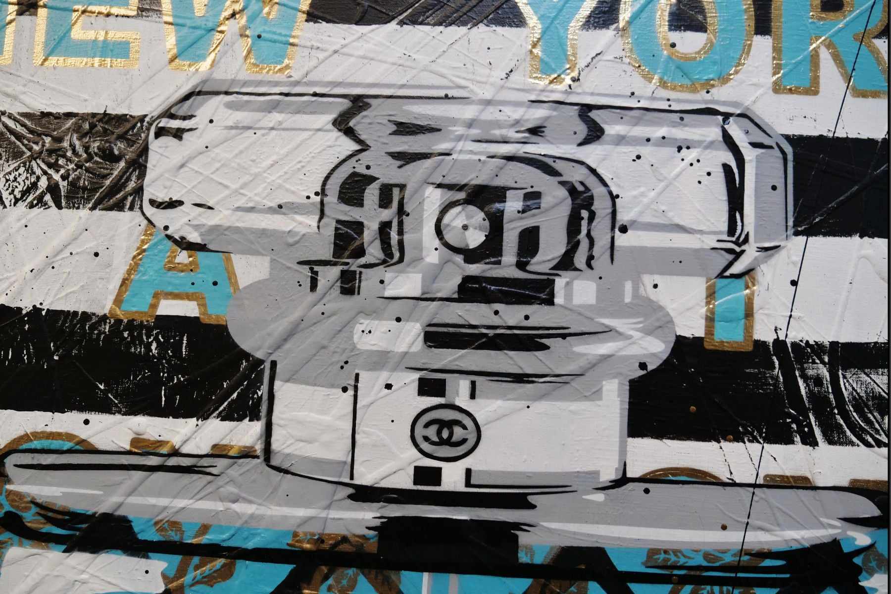 Teal Classic No 5 140cm x 100cm Textured Urban Pop Art Painting (SOLD)