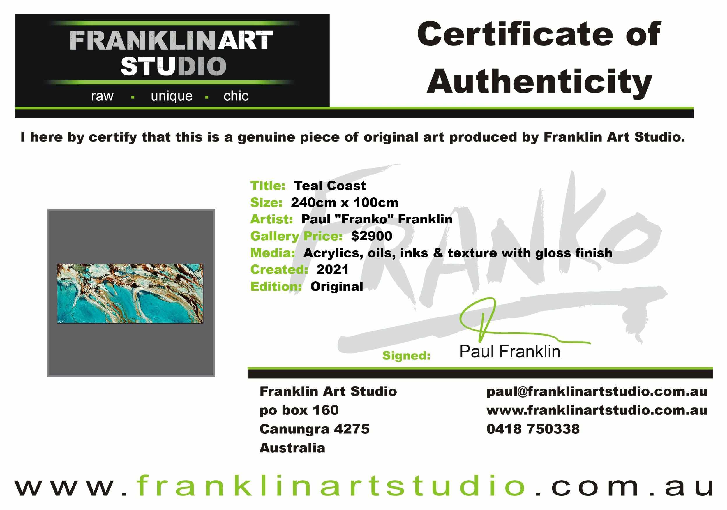 Teal Coast 240cm x 100cm Teal White Oxide Textured Abstract Painting (SOLD)-Abstract-[Franko_Artist]-[The_Block]-[Dream_Homes]-[ideas]-[Grand_Designs]-[Art_Lover]-Franklin Art Studio