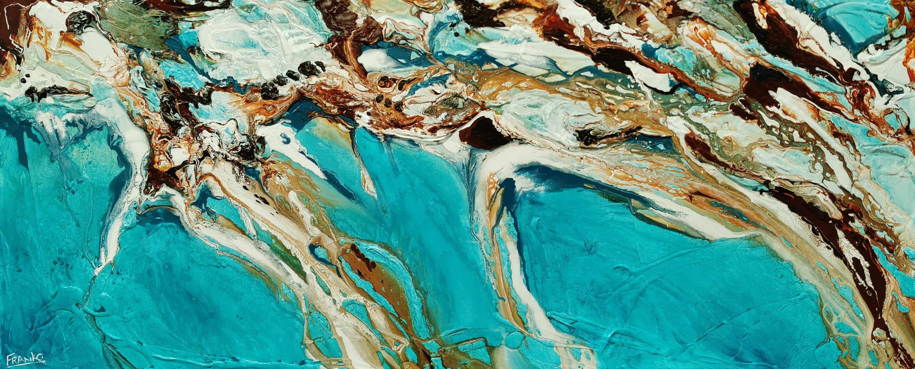 Teal Coast 240cm x 100cm Teal White Oxide Textured Abstract Painting (SOLD)-Abstract-[Franko_Artist]-[Australian_artist]-[Gold_Coast]-[Brisbane]-[modern]-[contemporary]-[original]-[Large_artwork]-Franklin Art Studio
