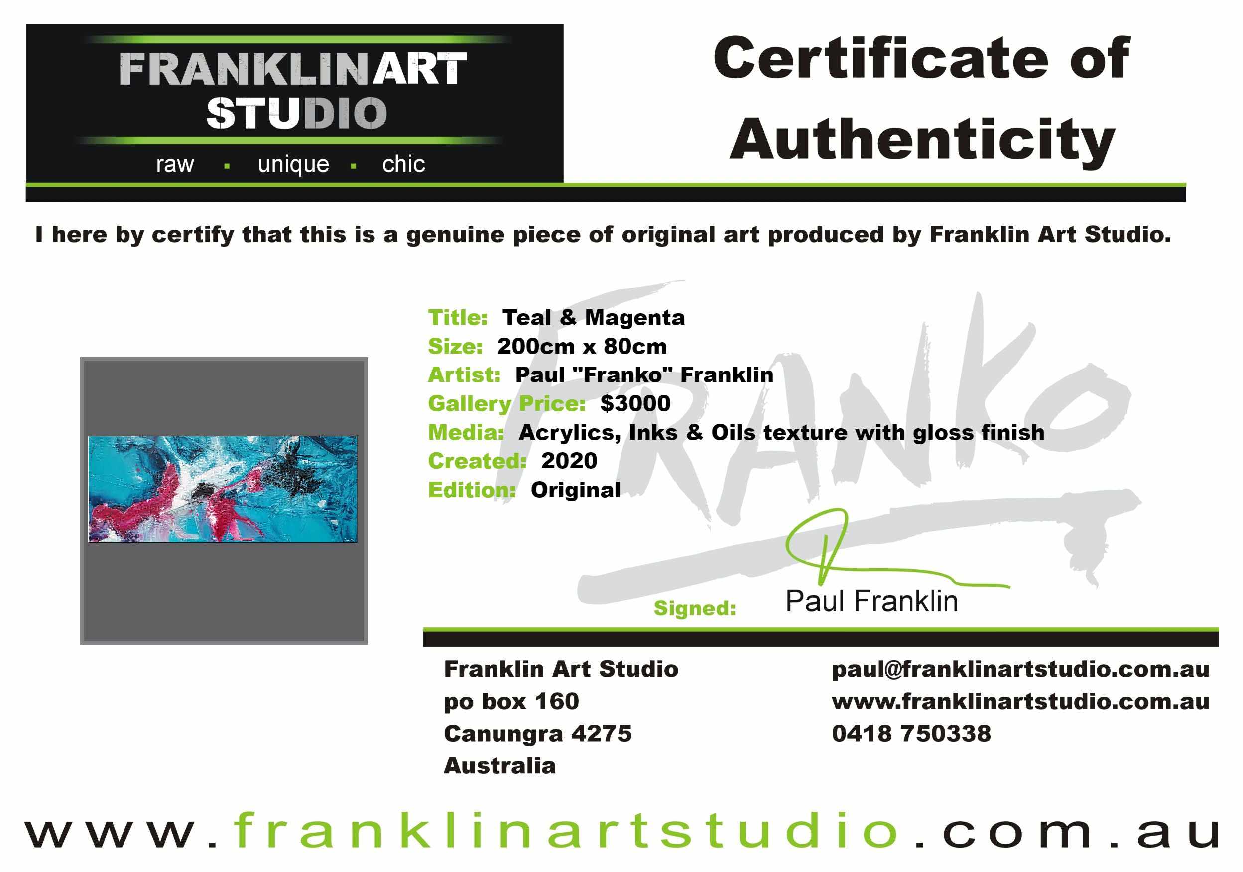 Teal & Magenta 200cm x 80cm Magenta Turquoise Black White Textured Abstract Painting (SOLD)-Abstract-[Franko_Artist]-[The_Block]-[Dream_Homes]-[ideas]-[Grand_Designs]-[Art_Lover]-Franklin Art Studio