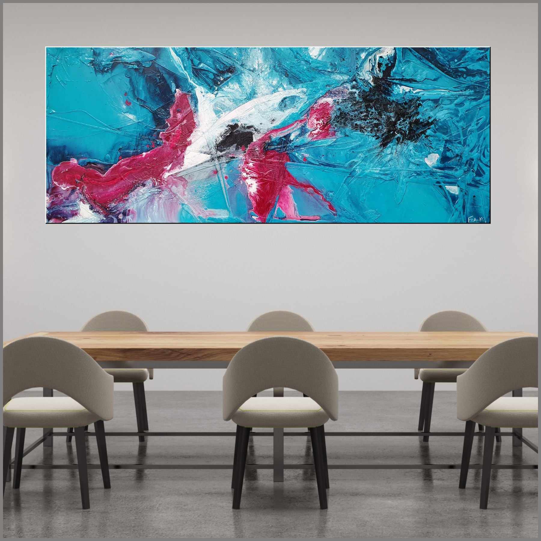 Teal & Magenta 200cm x 80cm Magenta Turquoise Black White Textured Abstract Painting (SOLD)-Abstract-[Franko_Artist]-[Australian_artist]-[Gold_Coast]-[Brisbane]-[modern]-[contemporary]-[original]-[Large_artwork]-[The_Block]-[Dream_Homes]-[ideas]-[Grand_Designs]-[Art_Lover]-Franklin Art Studio