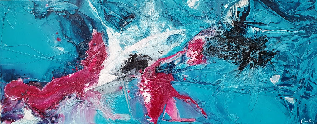 Teal & Magenta 200cm x 80cm Magenta Turquoise Black White Textured Abstract Painting (SOLD)-Abstract-[Franko_Artist]-[Australian_artist]-[Gold_Coast]-[Brisbane]-[modern]-[contemporary]-[original]-[Large_artwork]-Franklin Art Studio