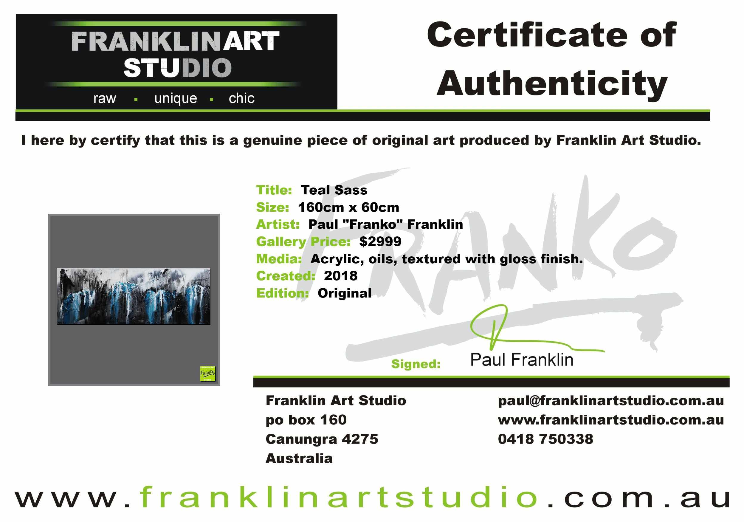 Teal Sass 160cm x 60cm Teal Black White Textured Abstract Painting (SOLD)-Abstract-[Franko_Artist]-[The_Block]-[Dream_Homes]-[ideas]-[Grand_Designs]-[Art_Lover]-Franklin Art Studio