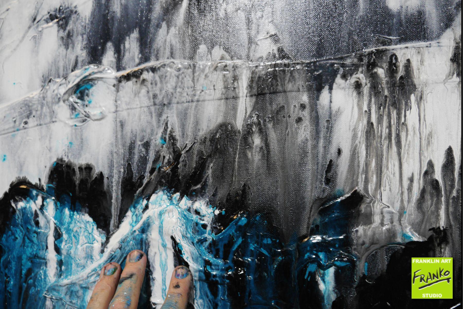 Teal Sass 160cm x 60cm Teal Black White Textured Abstract Painting (SOLD)