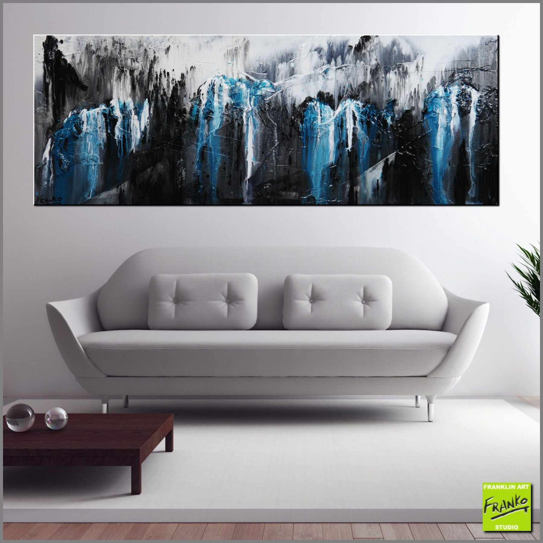Teal Sass 160cm x 60cm Teal Black White Textured Abstract Painting (SOLD)-Abstract-[Franko_Artist]-[Australian_artist]-[Gold_Coast]-[Brisbane]-[modern]-[contemporary]-[original]-[Large_artwork]-[The_Block]-[Dream_Homes]-[ideas]-[Grand_Designs]-[Art_Lover]-Franklin Art Studio