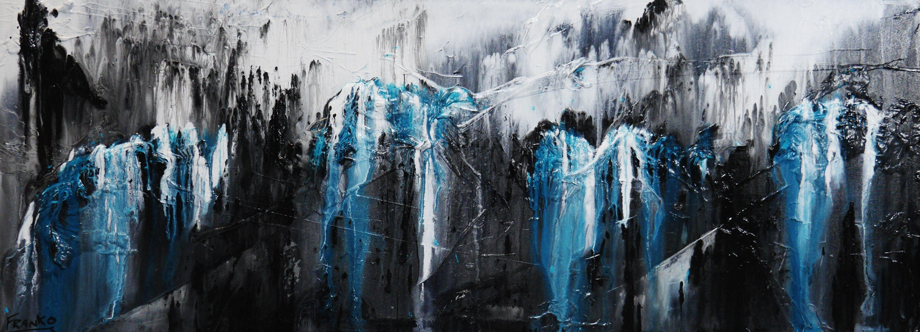 Teal Sass 160cm x 60cm Teal Black White Textured Abstract Painting (SOLD)-Abstract-[Franko_Artist]-[Australian_artist]-[Gold_Coast]-[Brisbane]-[modern]-[contemporary]-[original]-[Large_artwork]-Franklin Art Studio